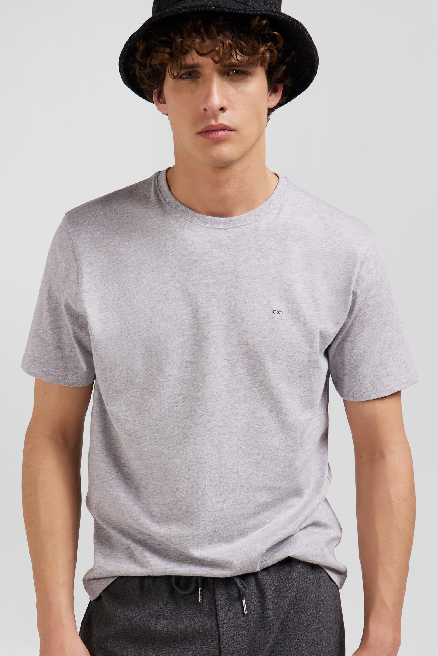 Regular grey Pima cotton short-sleeved T-shirt