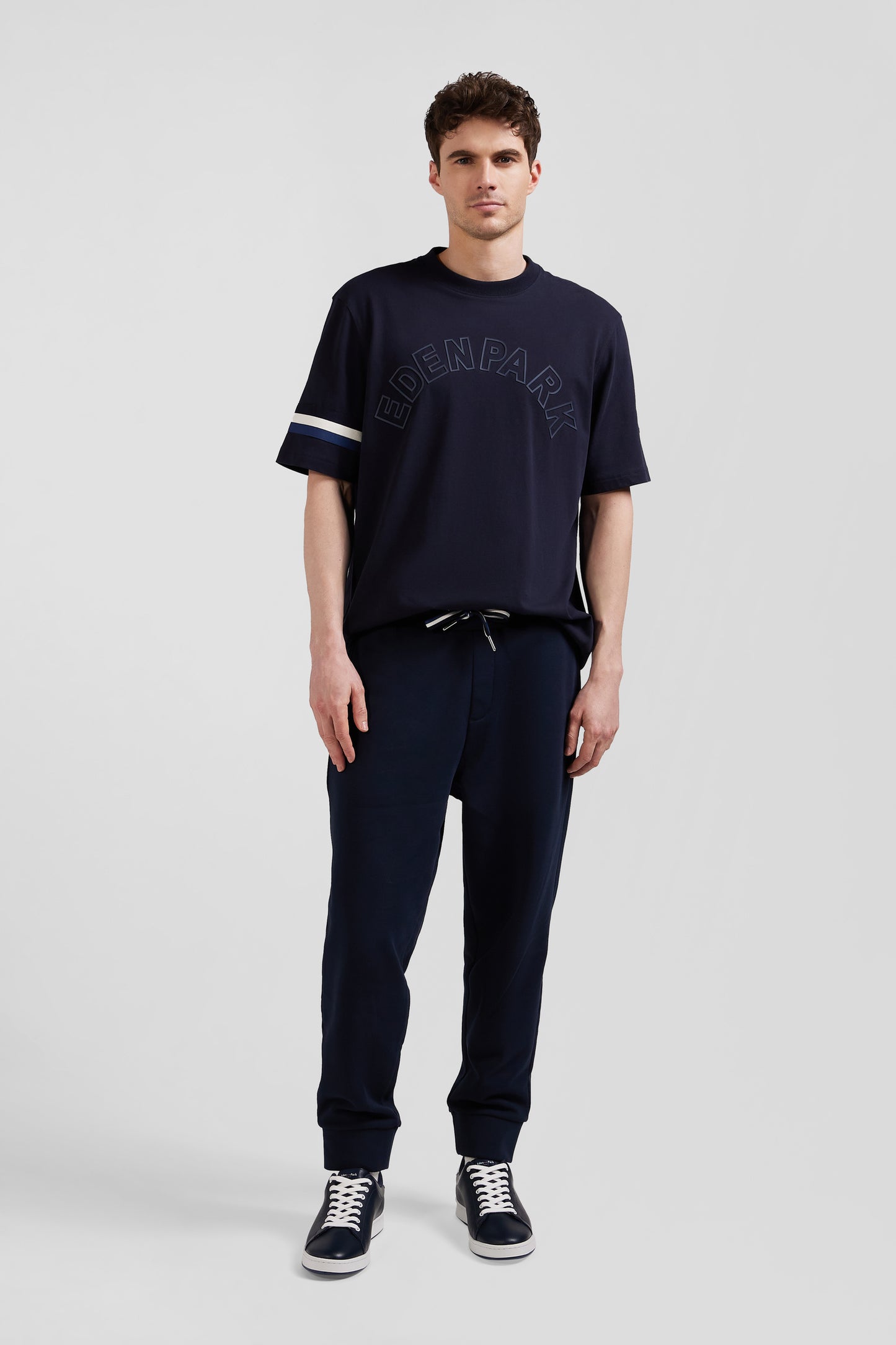 Oversize navy short-sleeved cotton T-shirt with Eden Park print