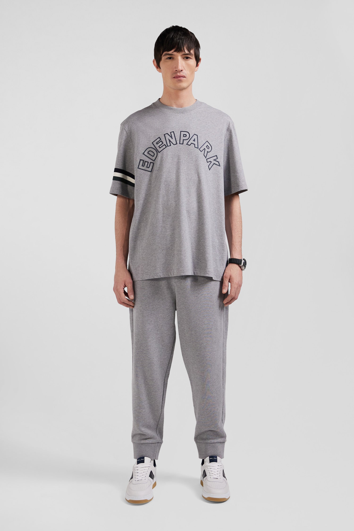 Oversized grey short-sleeved cotton T-shirt with Eden Park print