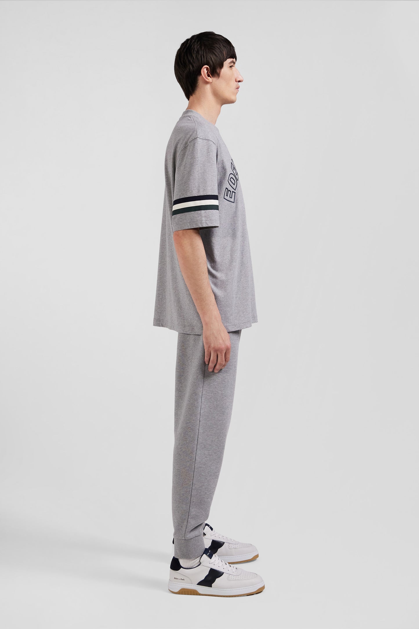 Oversized grey short-sleeved cotton T-shirt with Eden Park print