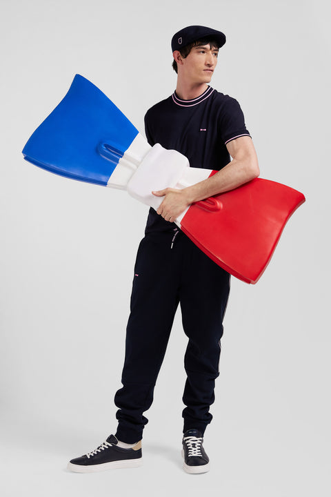 Slim navy blue short-sleeved cotton T-shirt with Eden Park ribs - Image 3