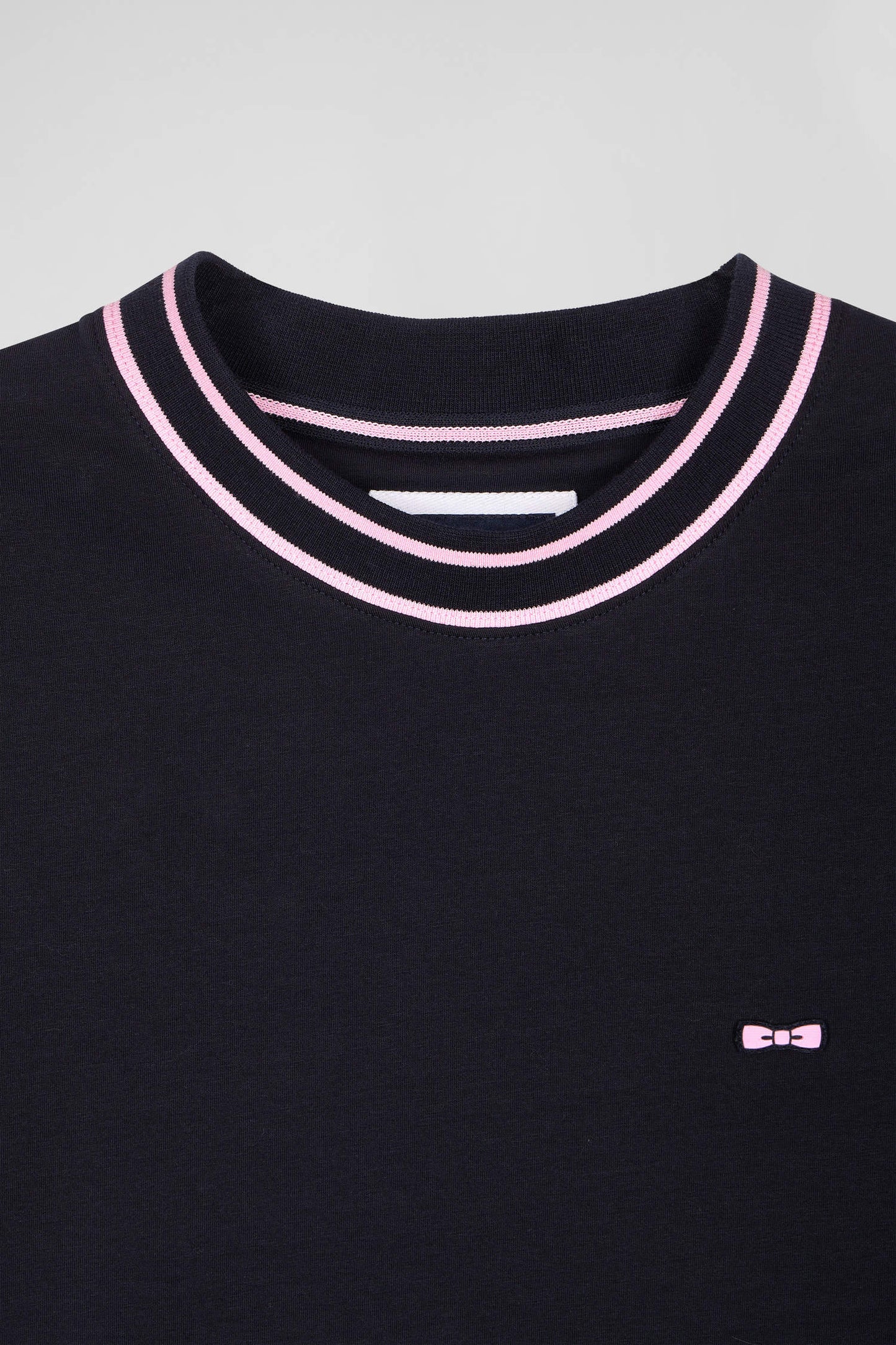 Slim navy blue short-sleeved cotton T-shirt with Eden Park ribs