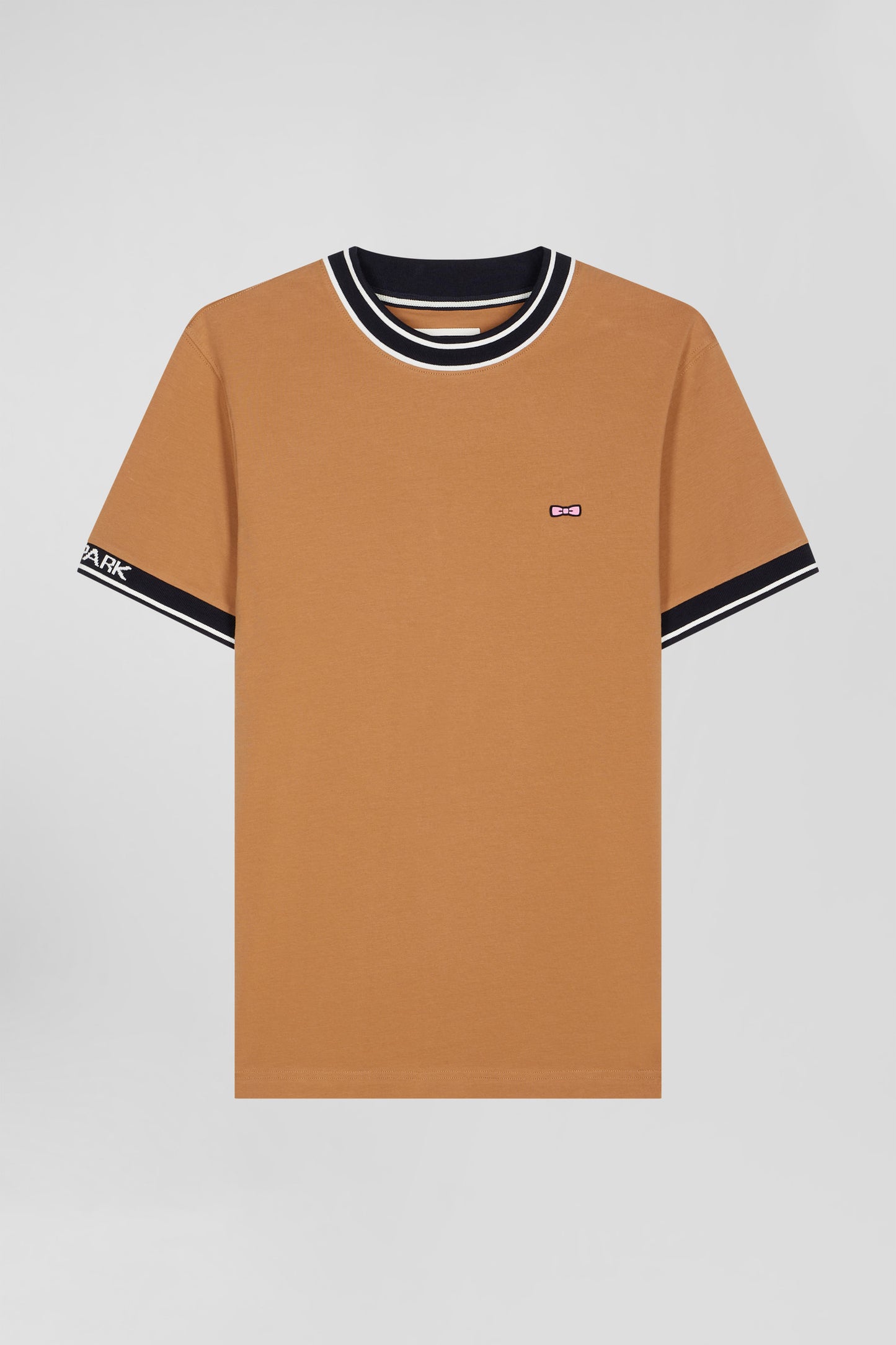 Slim camel short-sleeved cotton T-shirt with Eden Park ribs