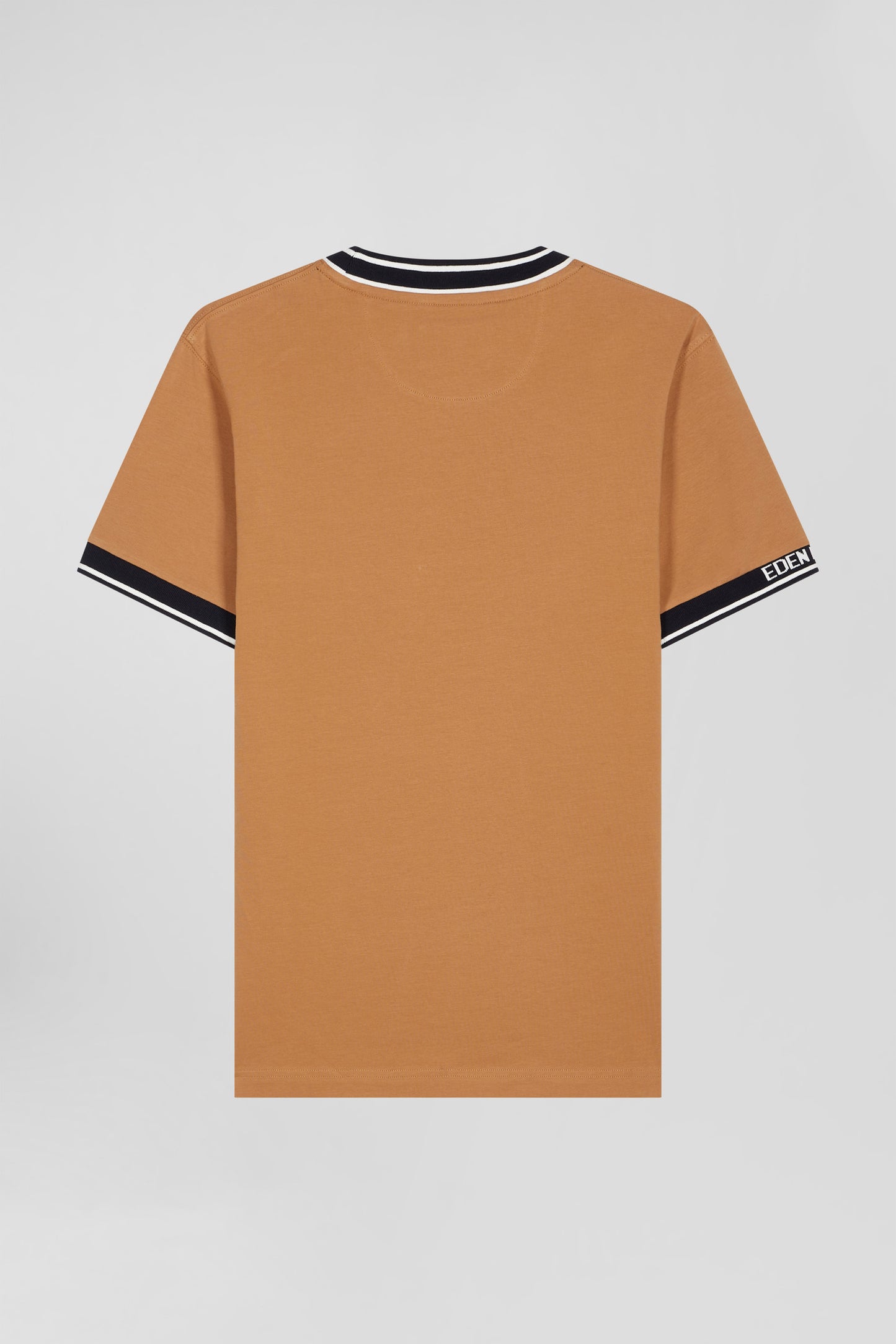 Slim camel short-sleeved cotton T-shirt with Eden Park ribs