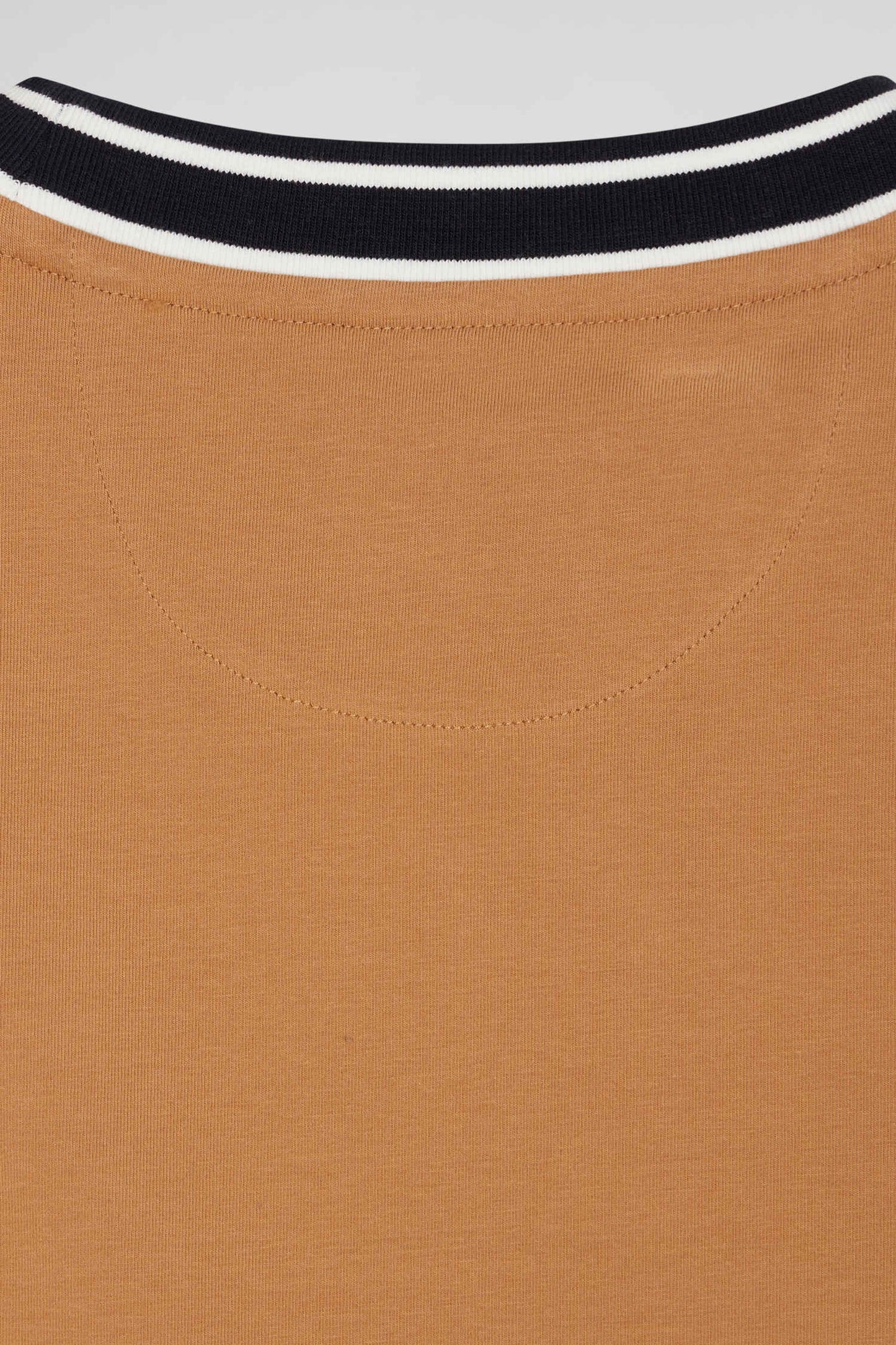 Slim camel short-sleeved cotton T-shirt with Eden Park ribs