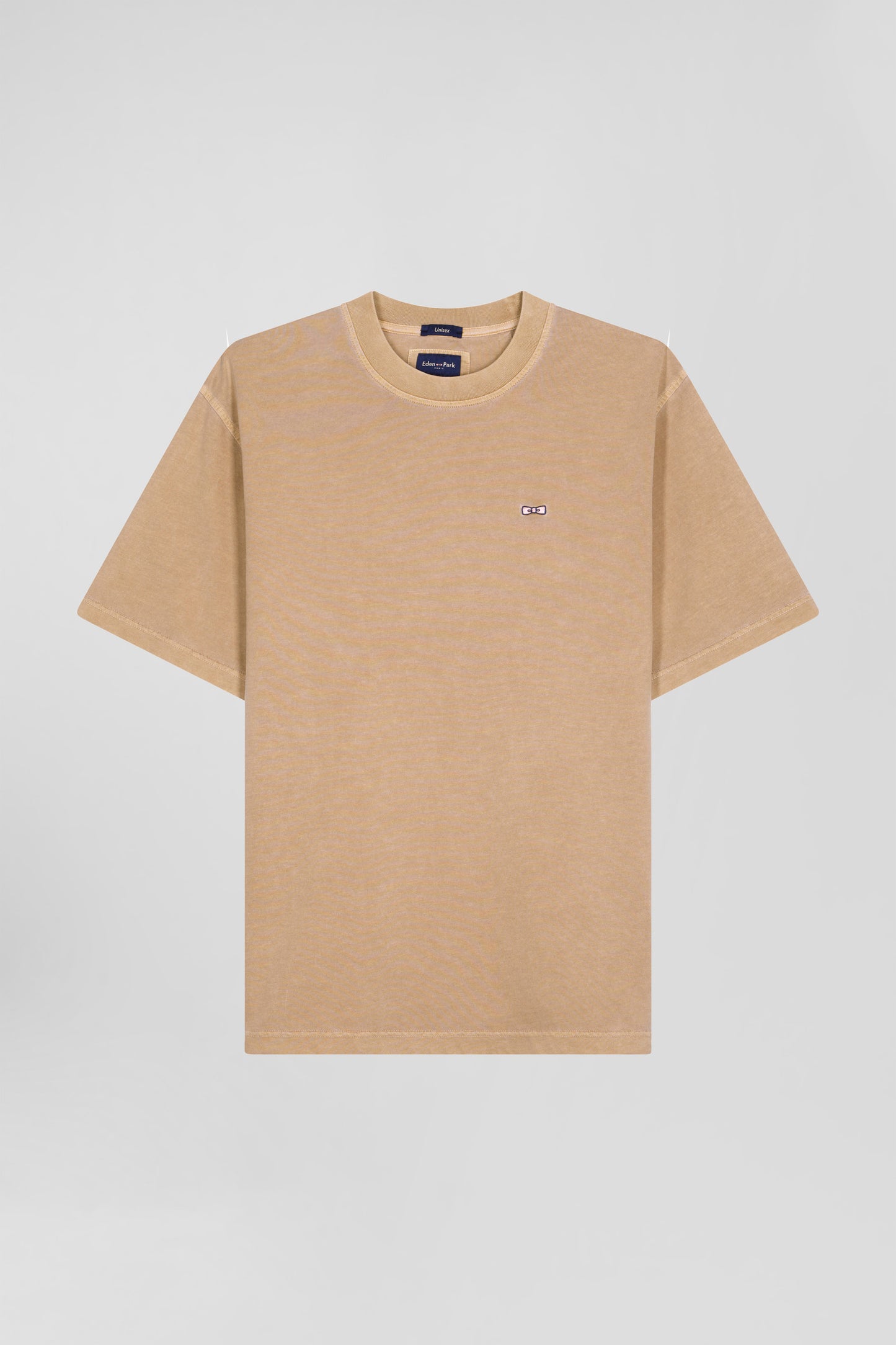 Unisex short-sleeved T-shirt in plain hazelnut overdyed cotton, Oversized cut