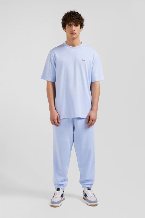Oversize sky blue unisex short-sleeved T-shirt in overdyed cotton - Image 1