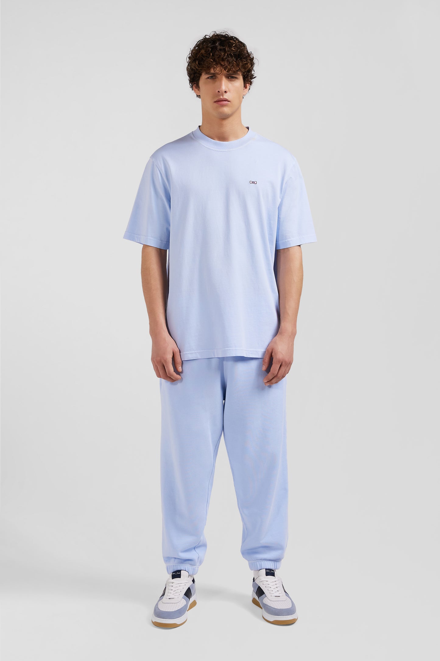 Oversize sky blue unisex short-sleeved T-shirt in overdyed cotton