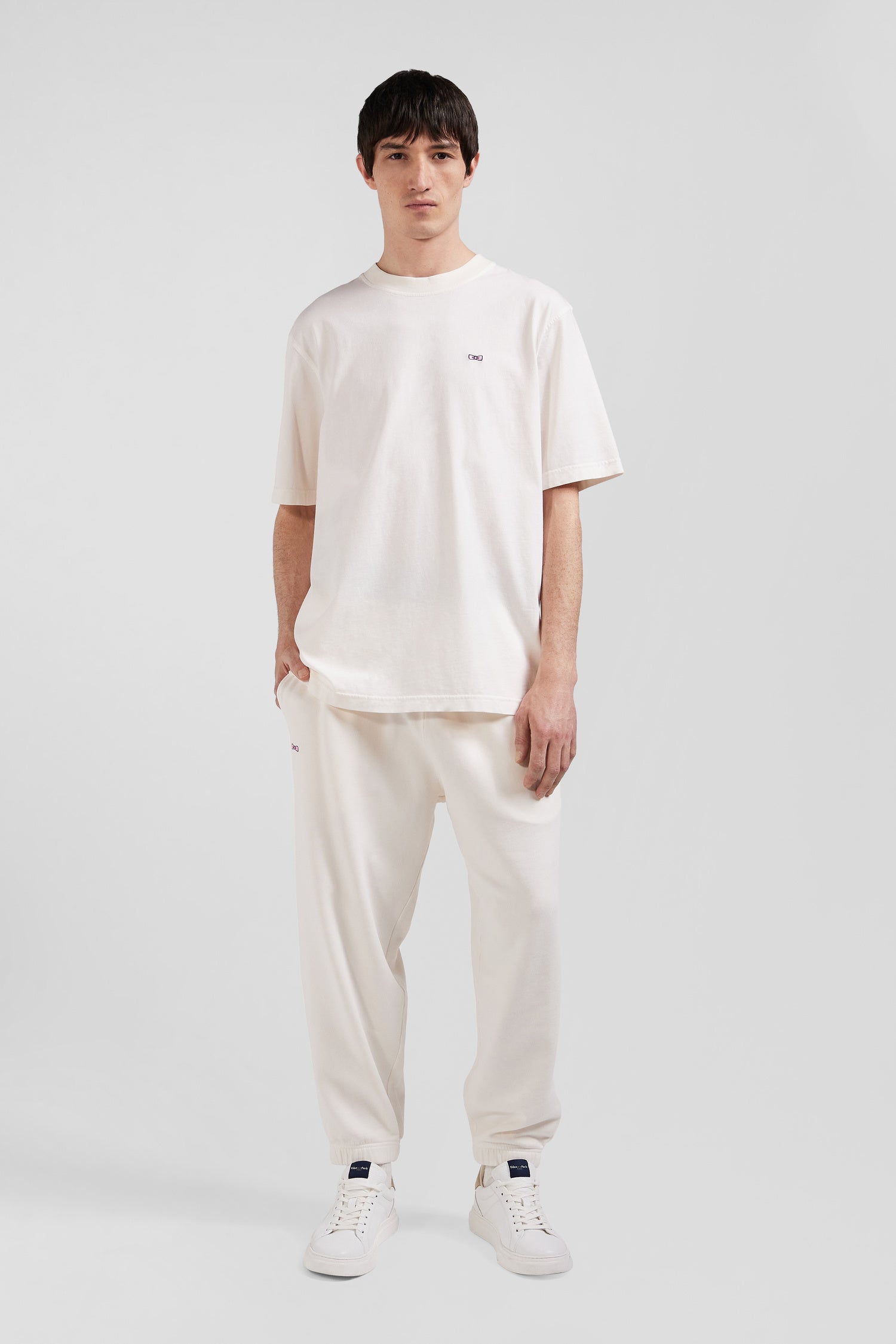 Oversize ecru unisex short-sleeved T-shirt in overdyed cotton