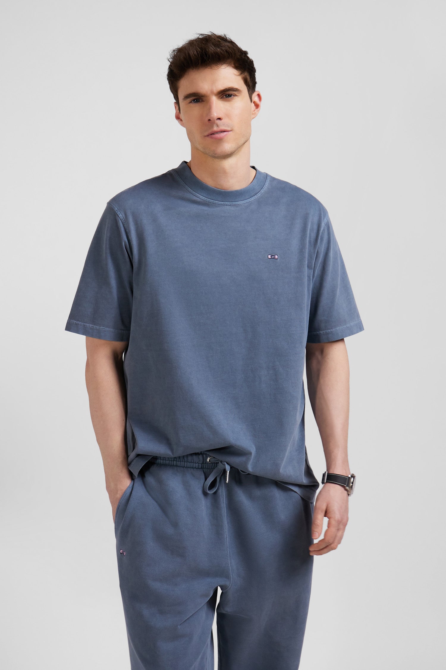 Oversize grey unisex short-sleeved T-shirt in overdyed cotton