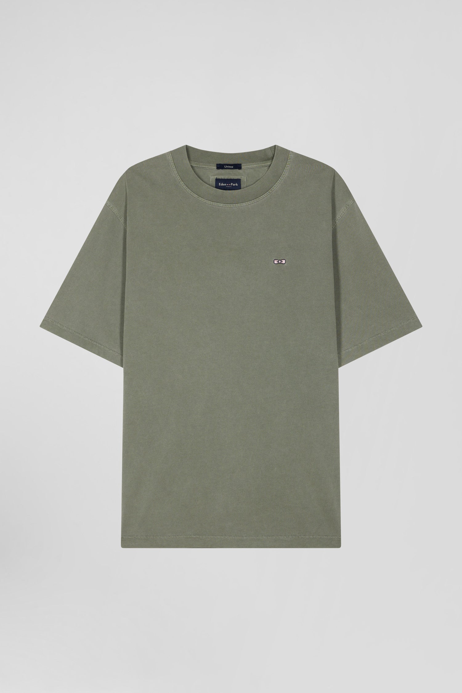 Oversize khaki unisex short-sleeved T-shirt in overdyed cotton