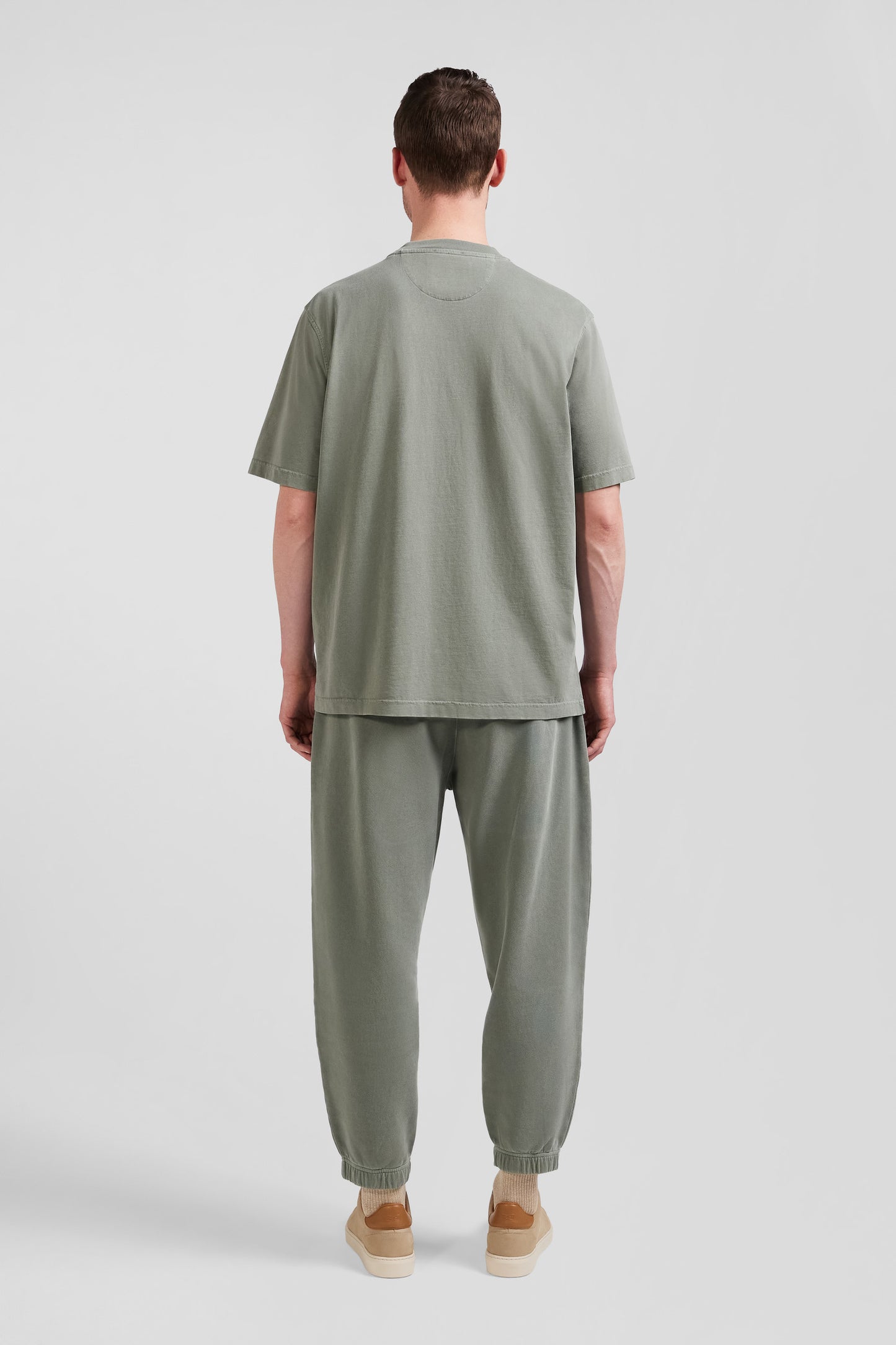 Oversize khaki unisex short-sleeved T-shirt in overdyed cotton