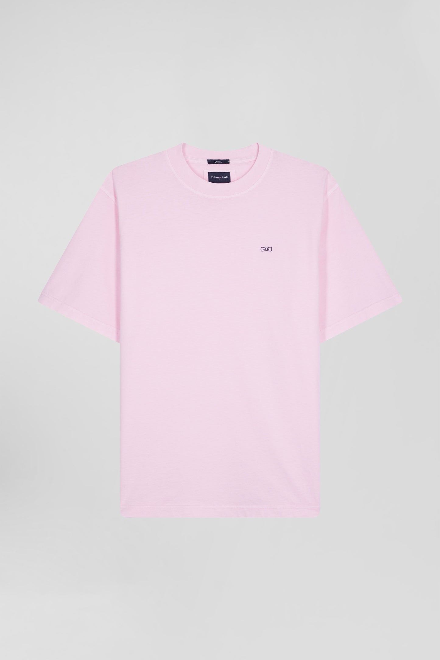 Oversize pink unisex short-sleeved T-shirt in overdyed cotton
