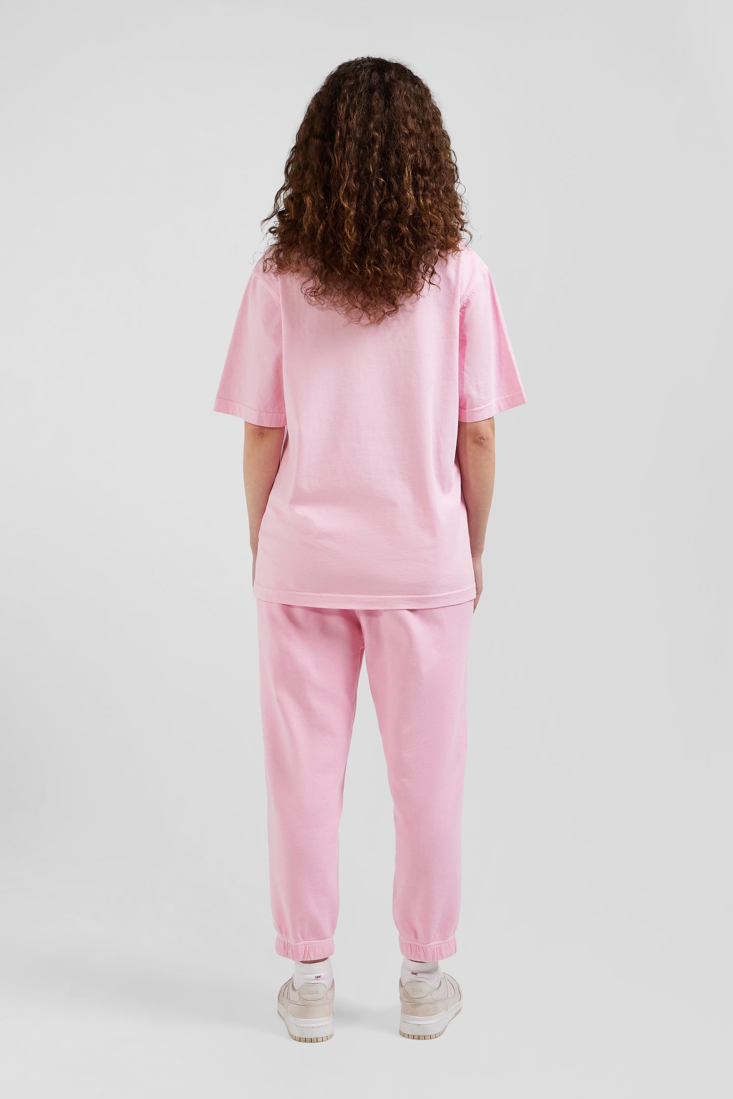 Oversize pink unisex short-sleeved T-shirt in overdyed cotton