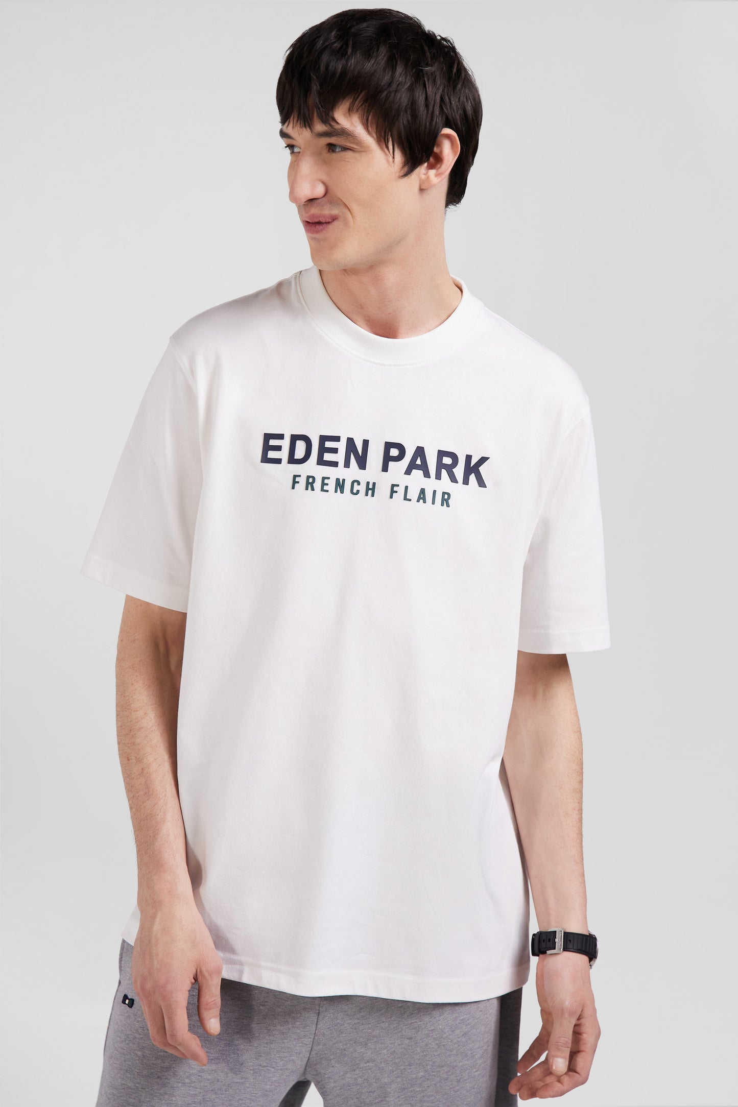 T-shirt manches courtes en coton écru Eden Park French Flair coupe Oversized