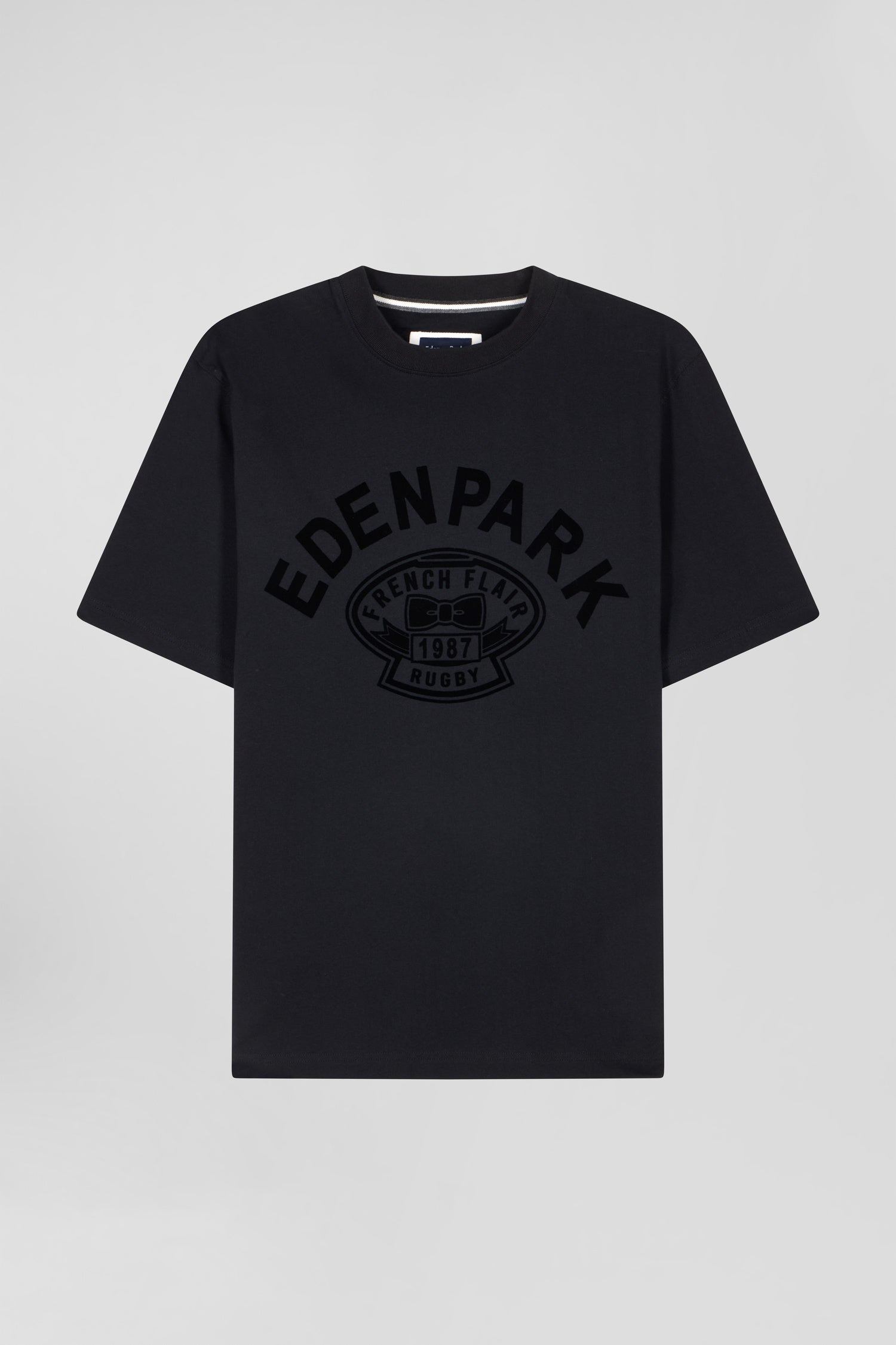 Oversize black short-sleeved cotton T-shirt with Eden Park Rugby print