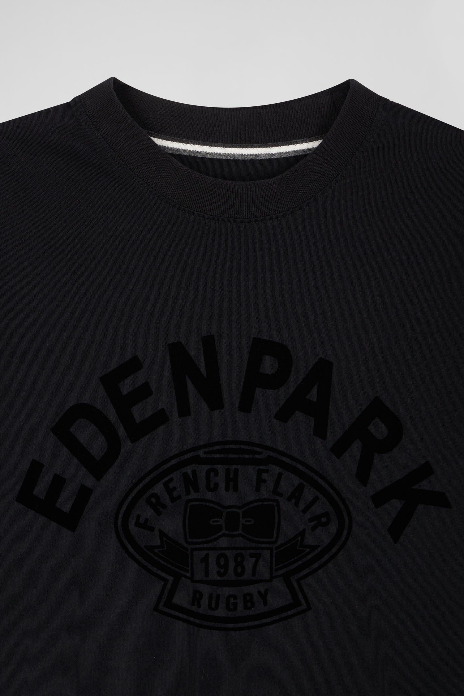 Oversize black short-sleeved cotton T-shirt with Eden Park Rugby print