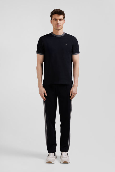 Regular black short-sleeved cotton T-shirt with back embroidery - Image 1