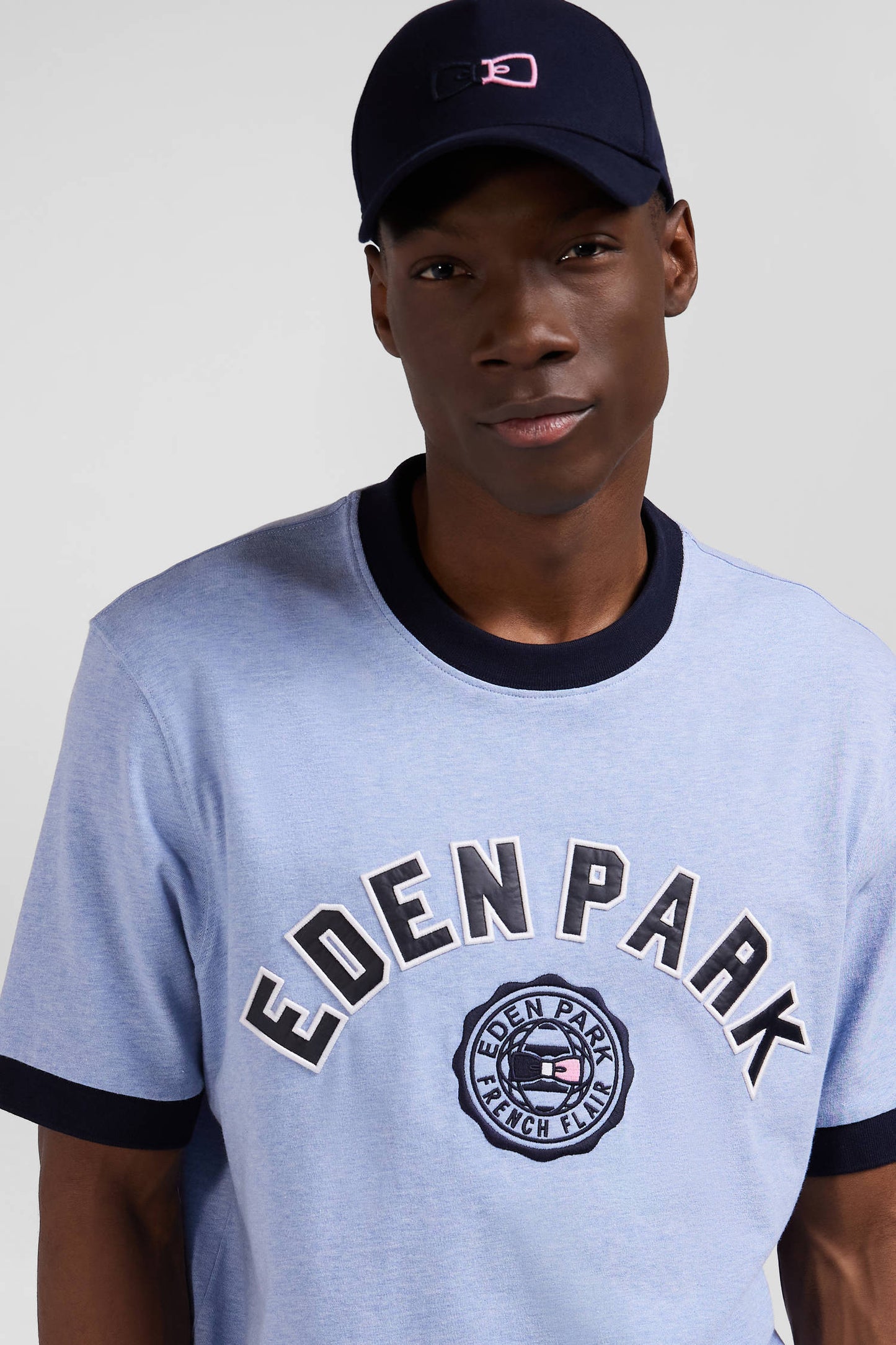 Oversize sky blue short-sleeved cotton T-shirt with Eden Park print