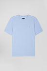 Regular sky blue short-sleeved cotton T-shirt with back patch