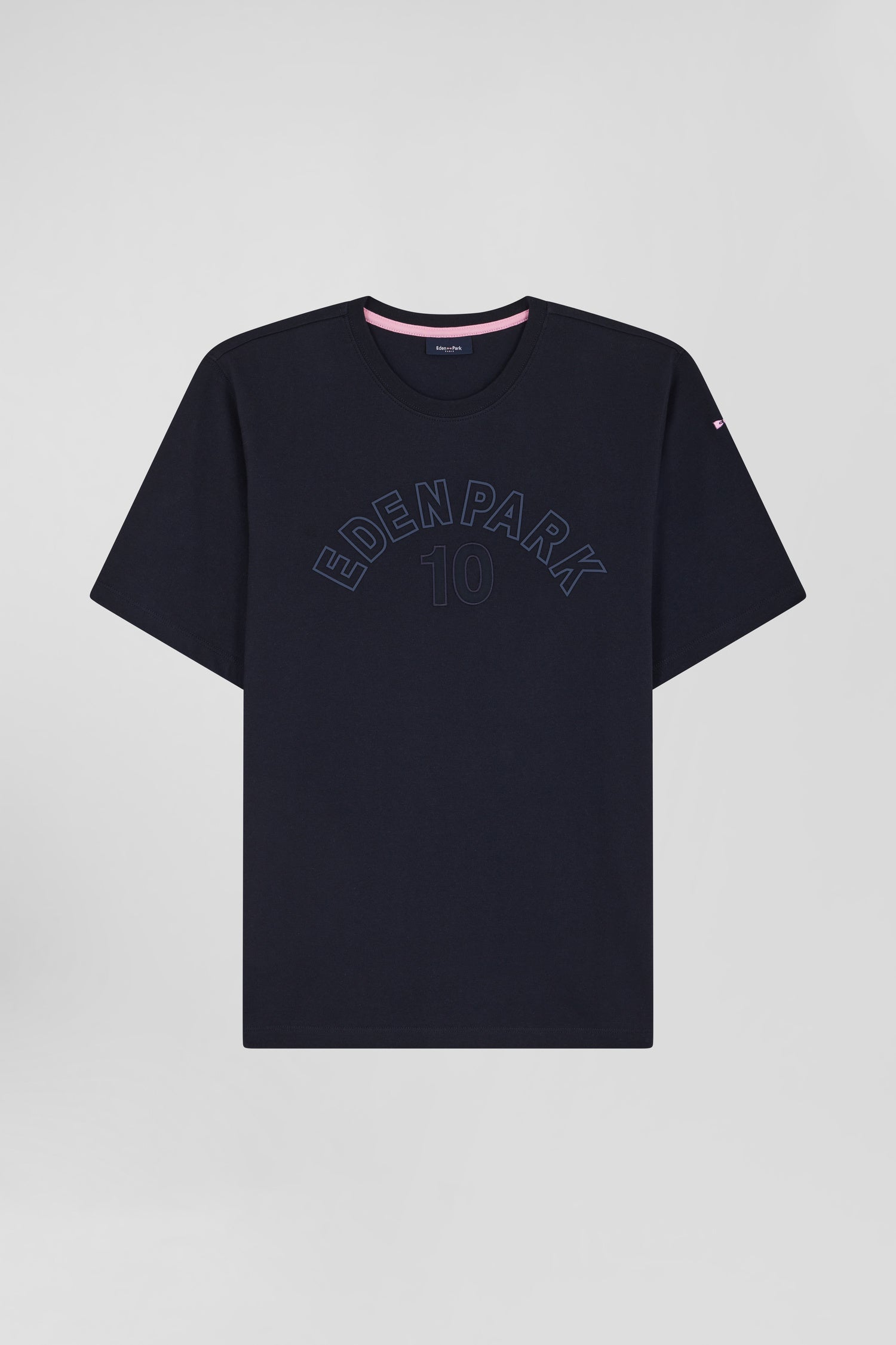 Oversize navy blue embroidered short-sleeved cotton T-shirt