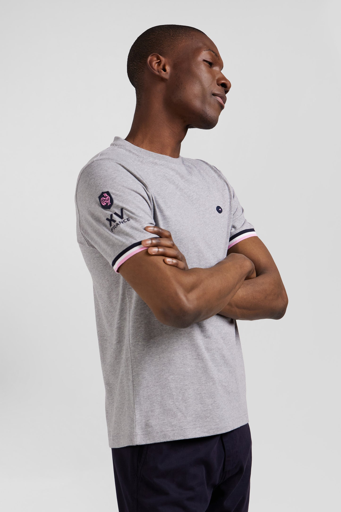 Regular grey short-sleeved cotton T-shirt with XV de France embroidery