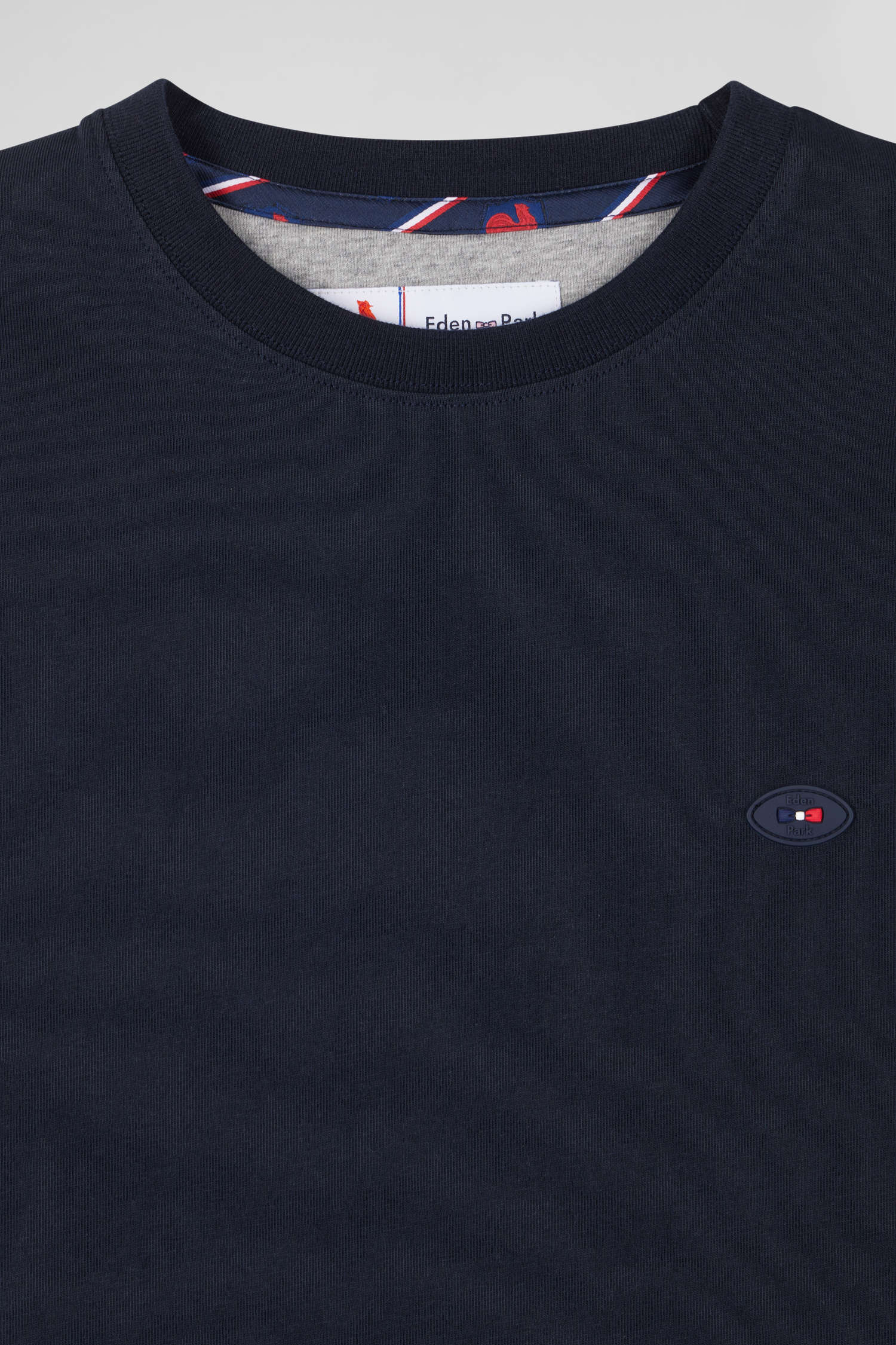 Regular navy short-sleeved cotton T-shirt with tricolor XV de France embroidery