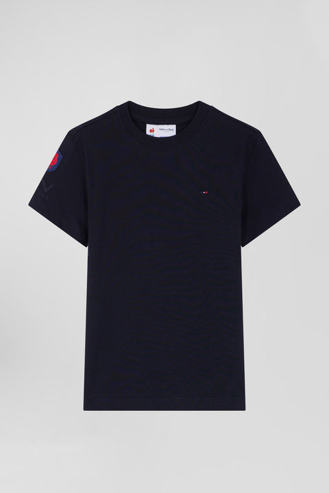 Regular navy blue short-sleeved cotton T-shirt with XV de France embroidery - Image 2