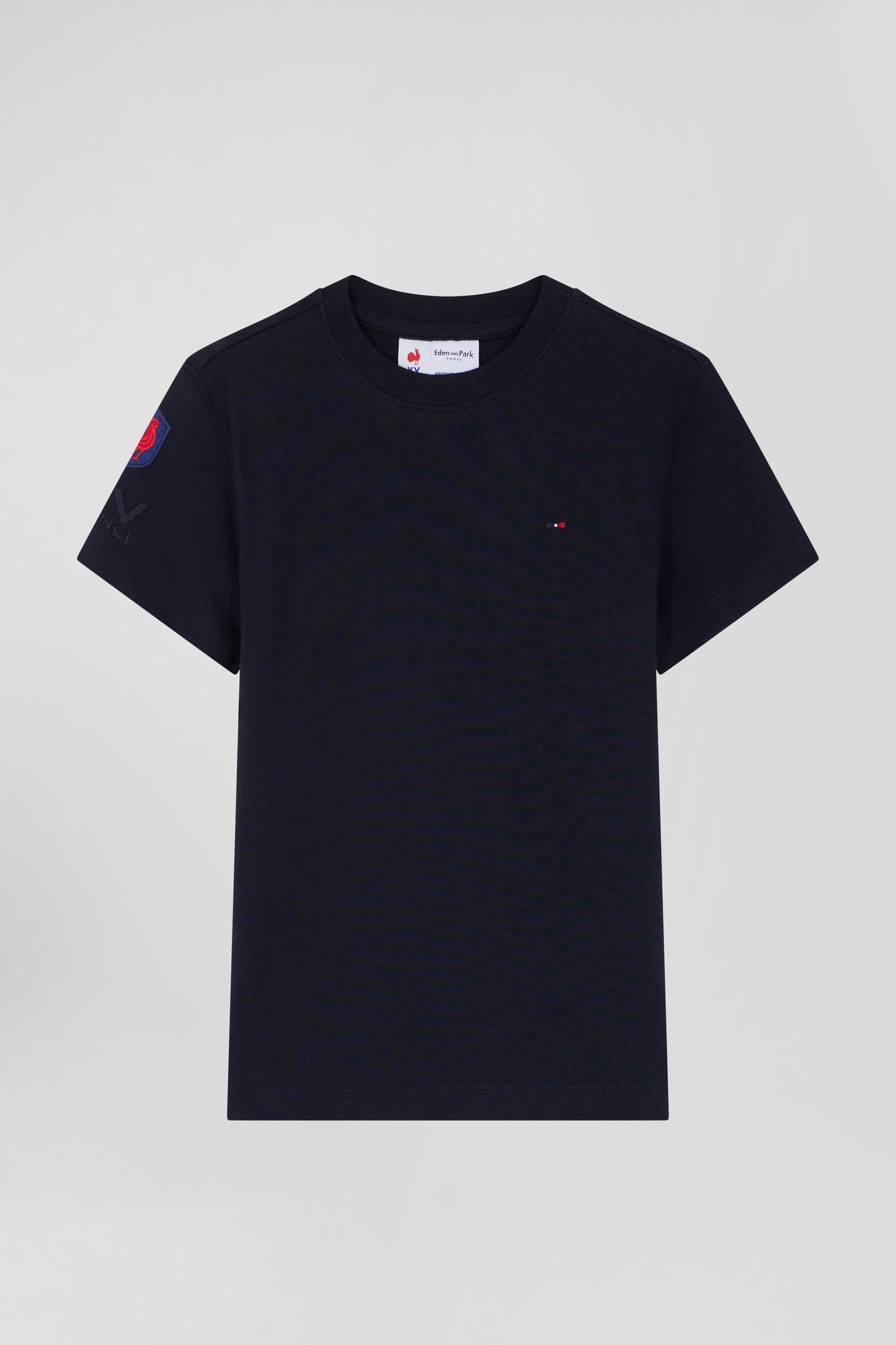 Regular navy blue short-sleeved cotton T-shirt with XV de France embroidery