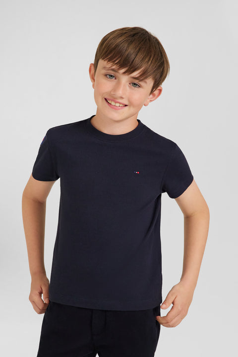 Regular navy blue short-sleeved cotton T-shirt with XV de France embroidery - Image 3
