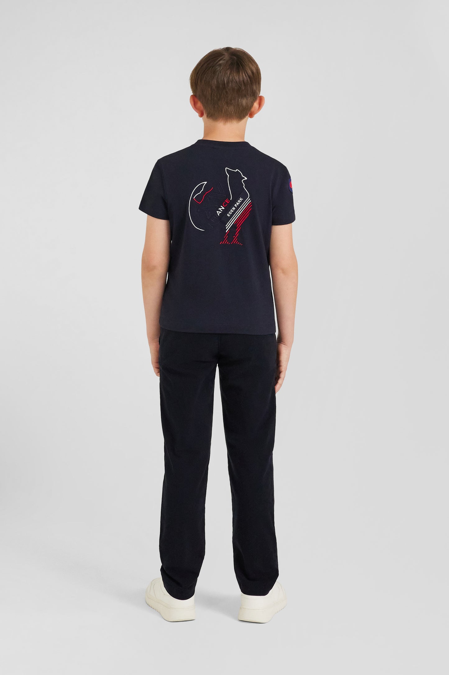 Regular navy blue short-sleeved cotton T-shirt with XV de France embroidery