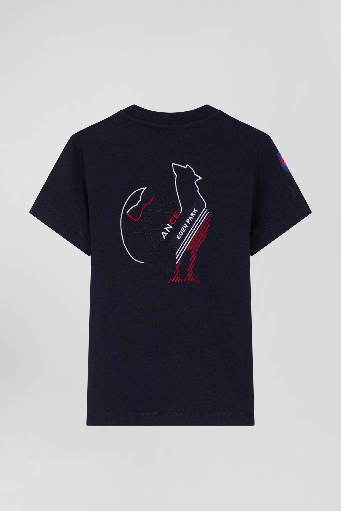 Regular navy blue short-sleeved cotton T-shirt with XV de France embroidery