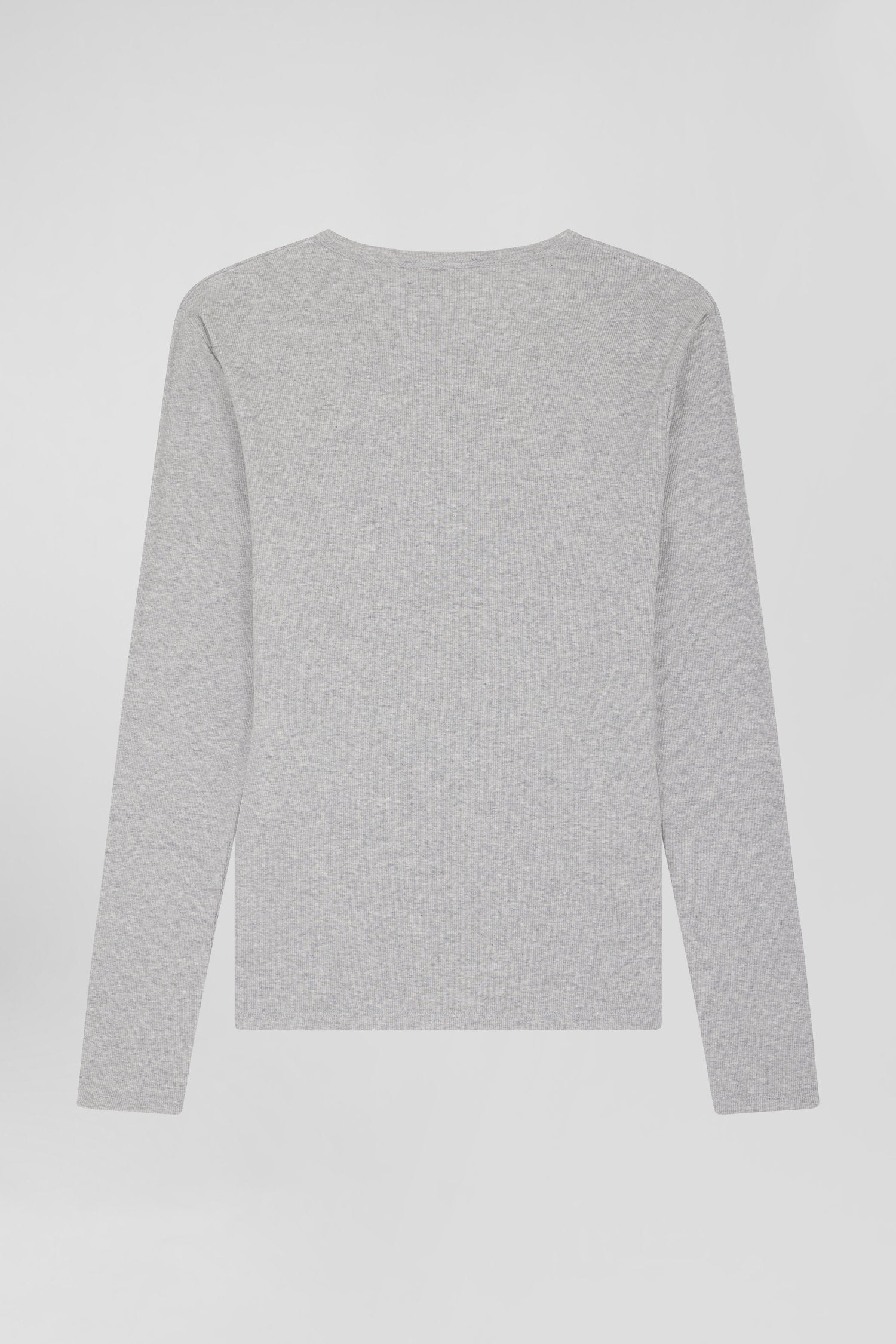 T-shirt manches longues col rond en coton gris coupe Slim