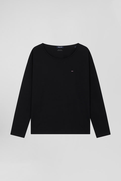 Long-sleeved round-neck t-shirt in black cotton - Image 2