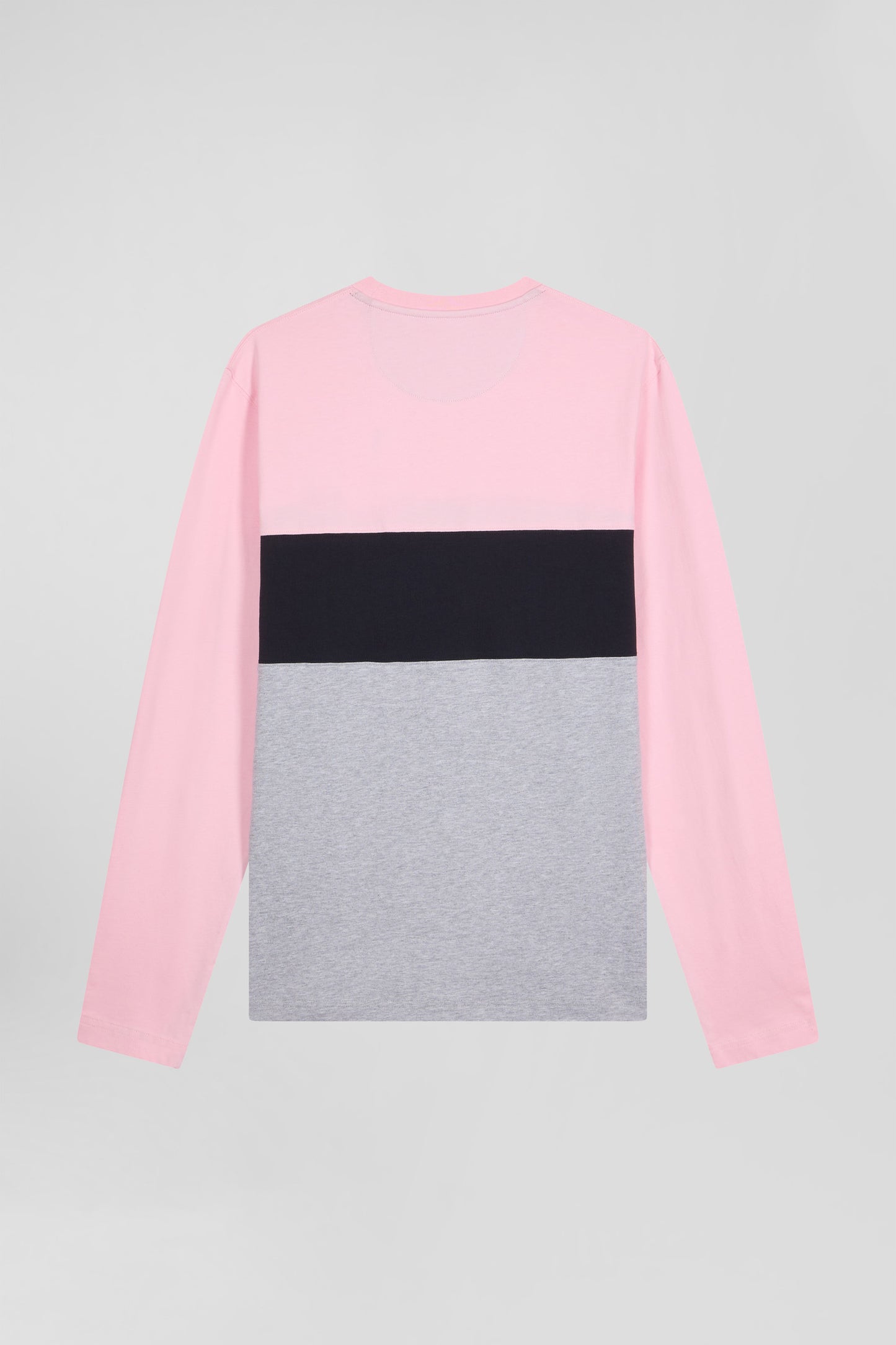 Regular pink colorblock long-sleeved cotton T-shirt