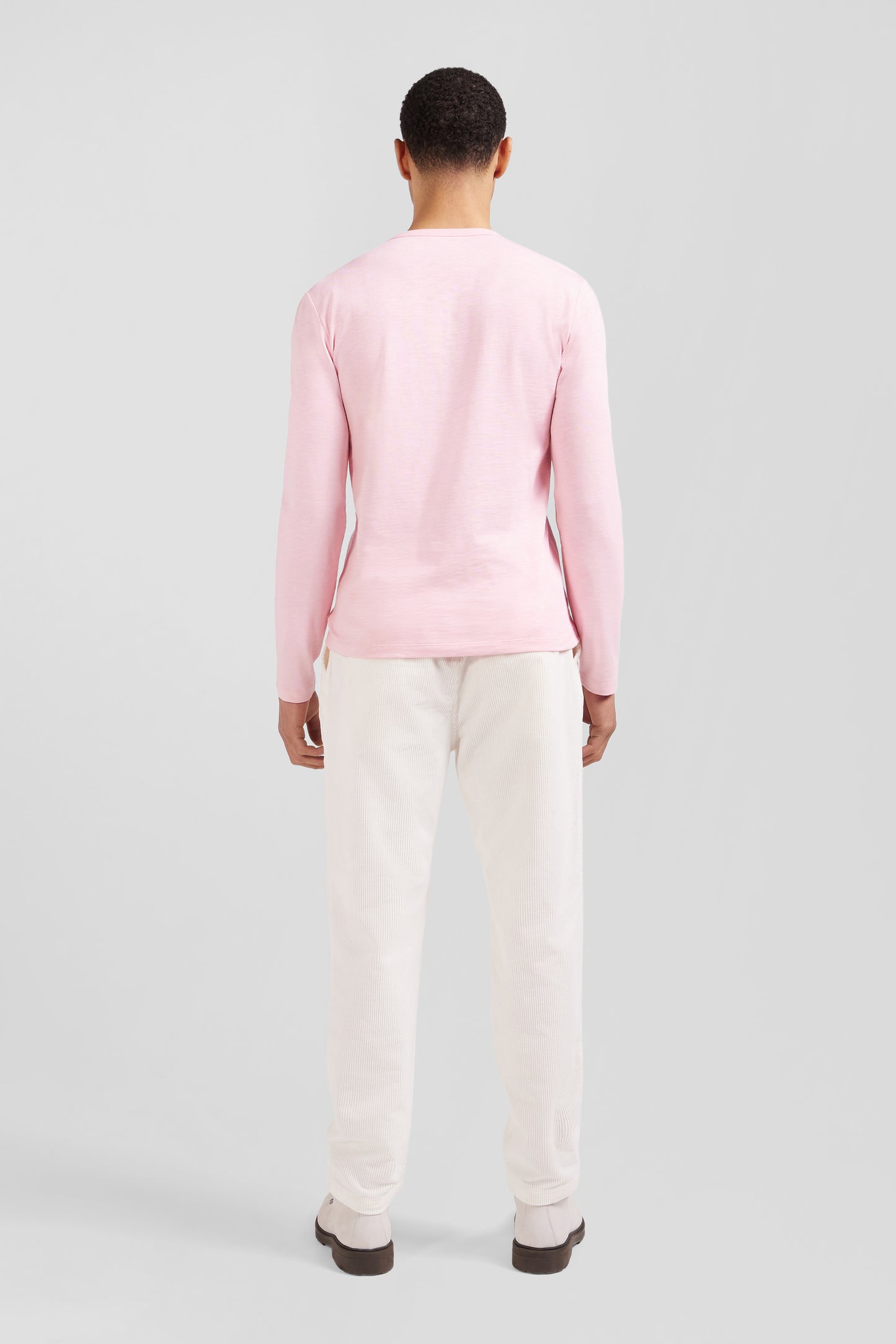 T-shirt manches longues en coton uni rose coupe Slim