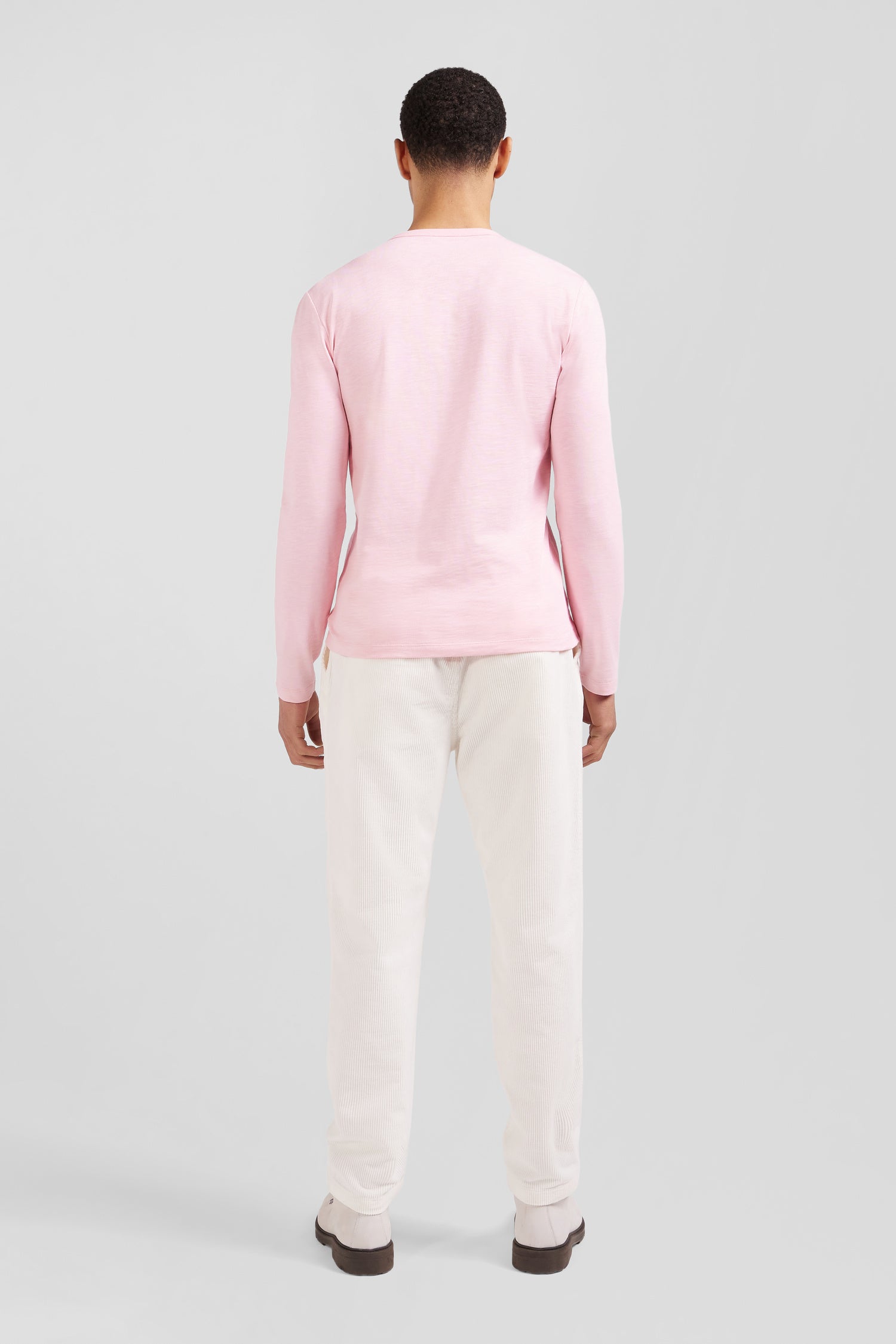 T-shirt manches longues en coton uni rose coupe Slim