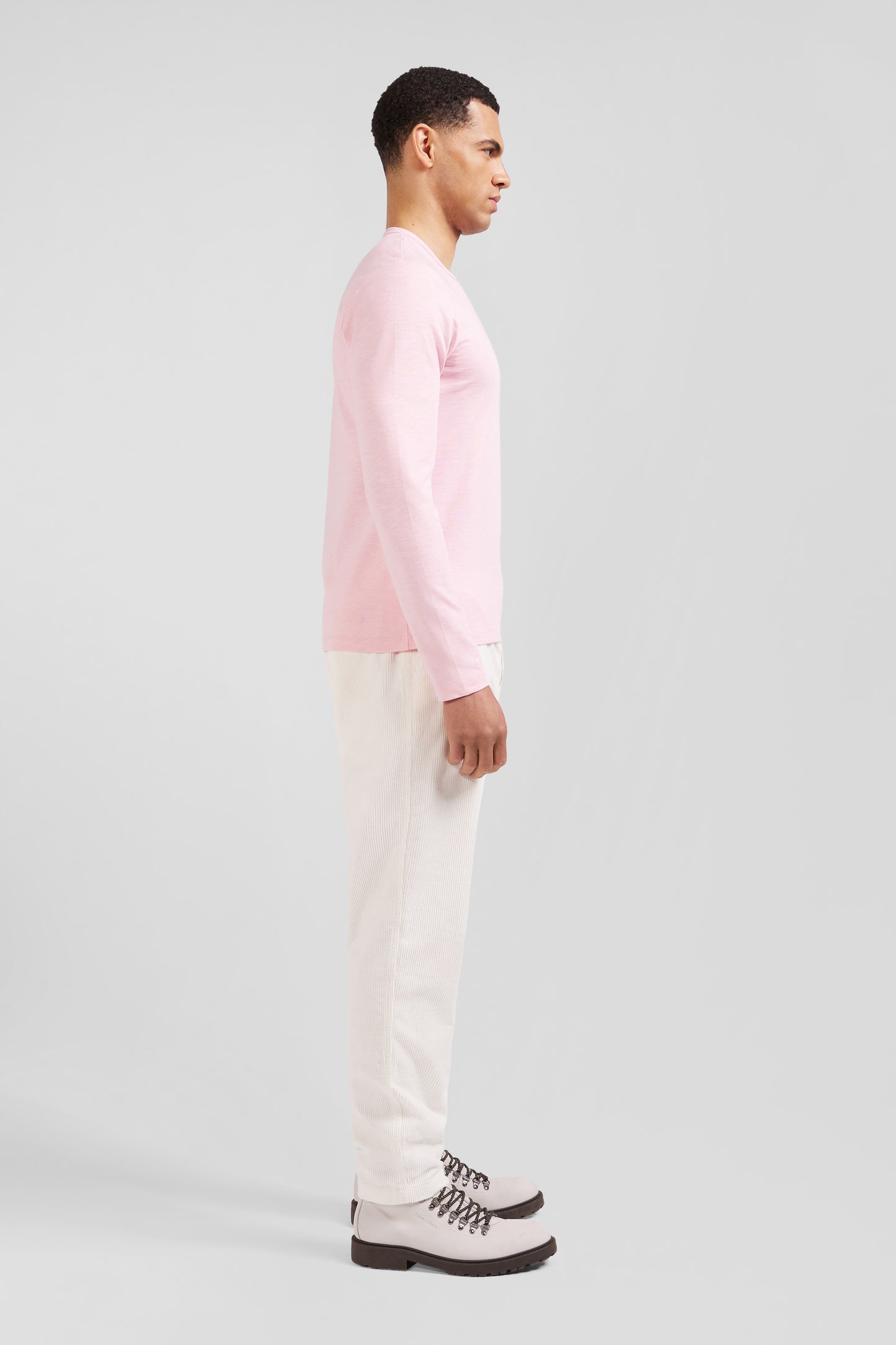 Slim pink long-sleeved cotton T-shirt