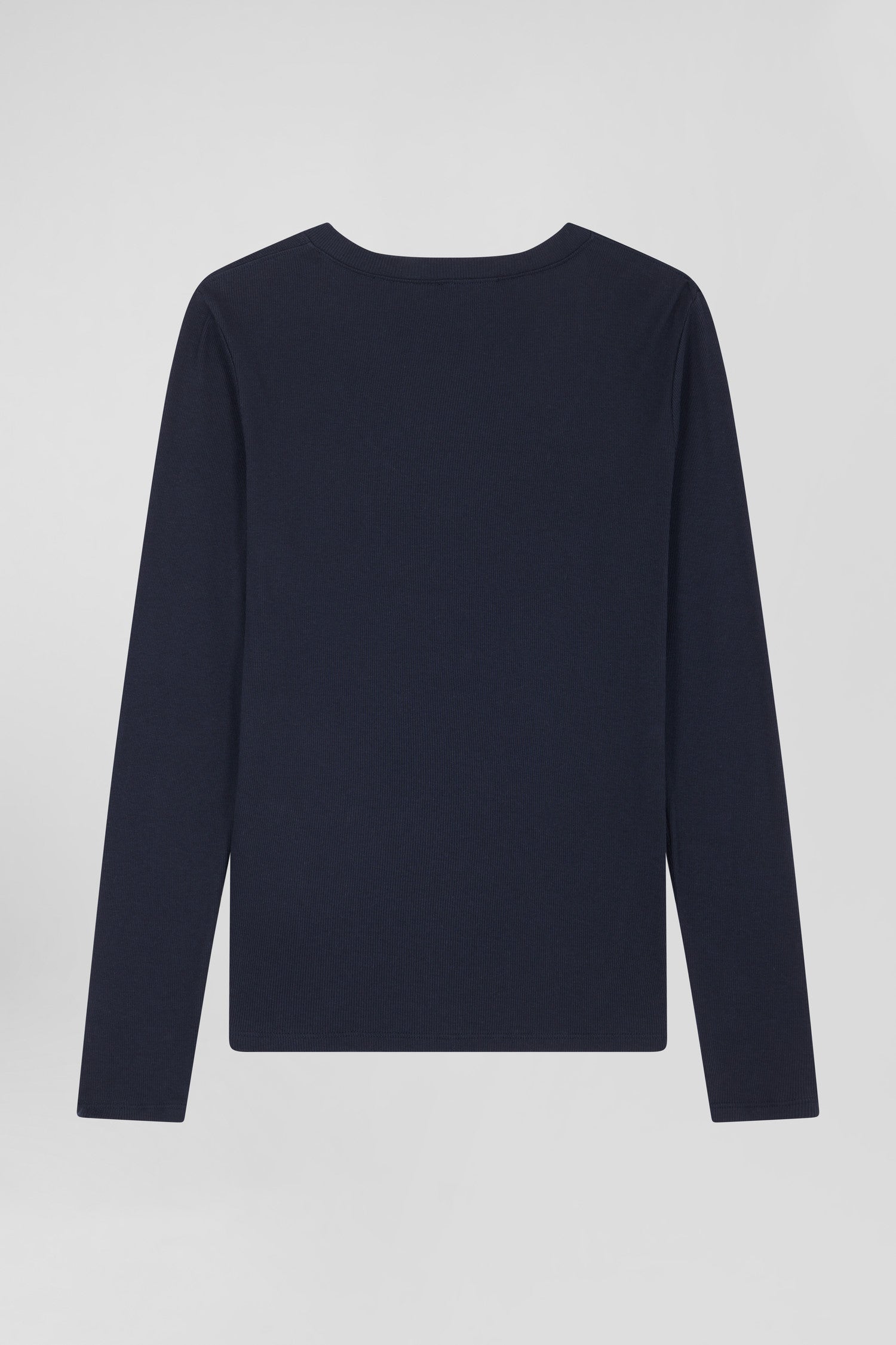 Slim navy blue long-sleeved V-neck cotton T-shirt