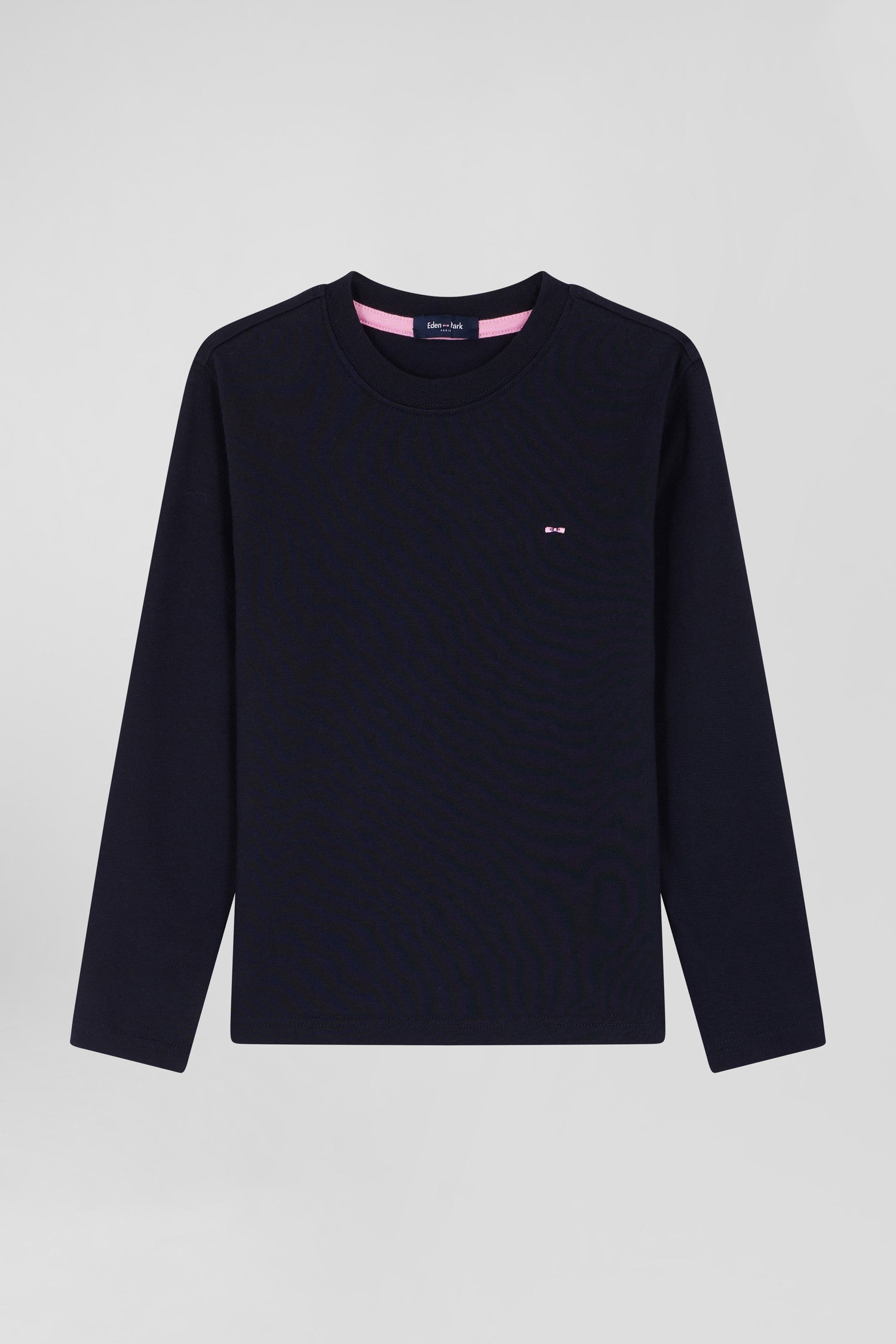 Regular navy blue long-sleeved cotton T-shirt with N°10 embroidery