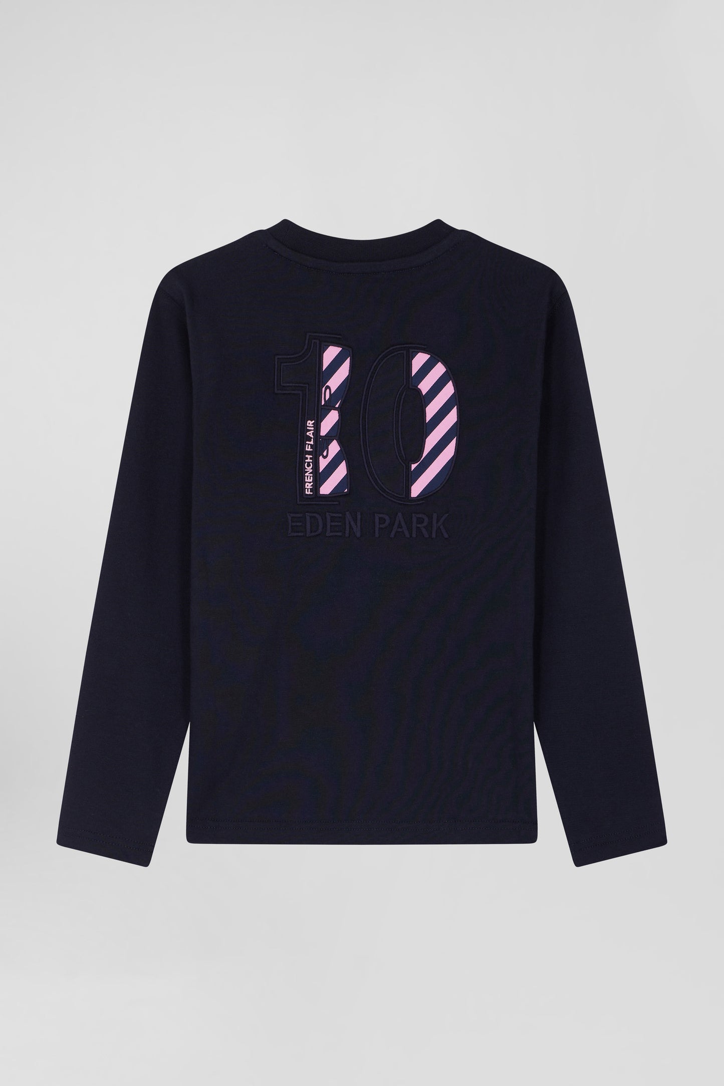 Regular navy blue long-sleeved cotton T-shirt with N°10 embroidery