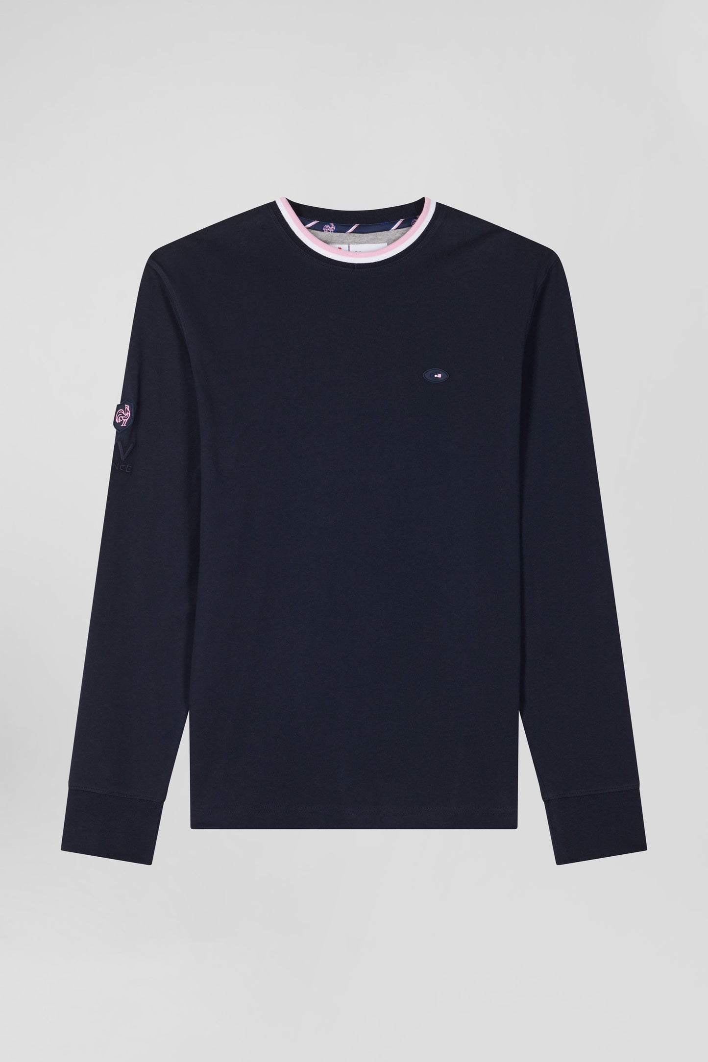 Regular navy blue XV de France long-sleeved cotton T-shirt