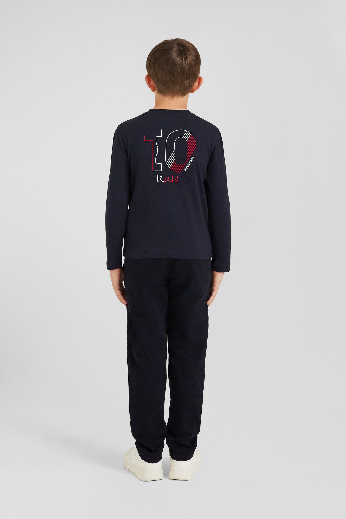 Regular navy blue long-sleeved cotton T-shirt with XV de France embroidery