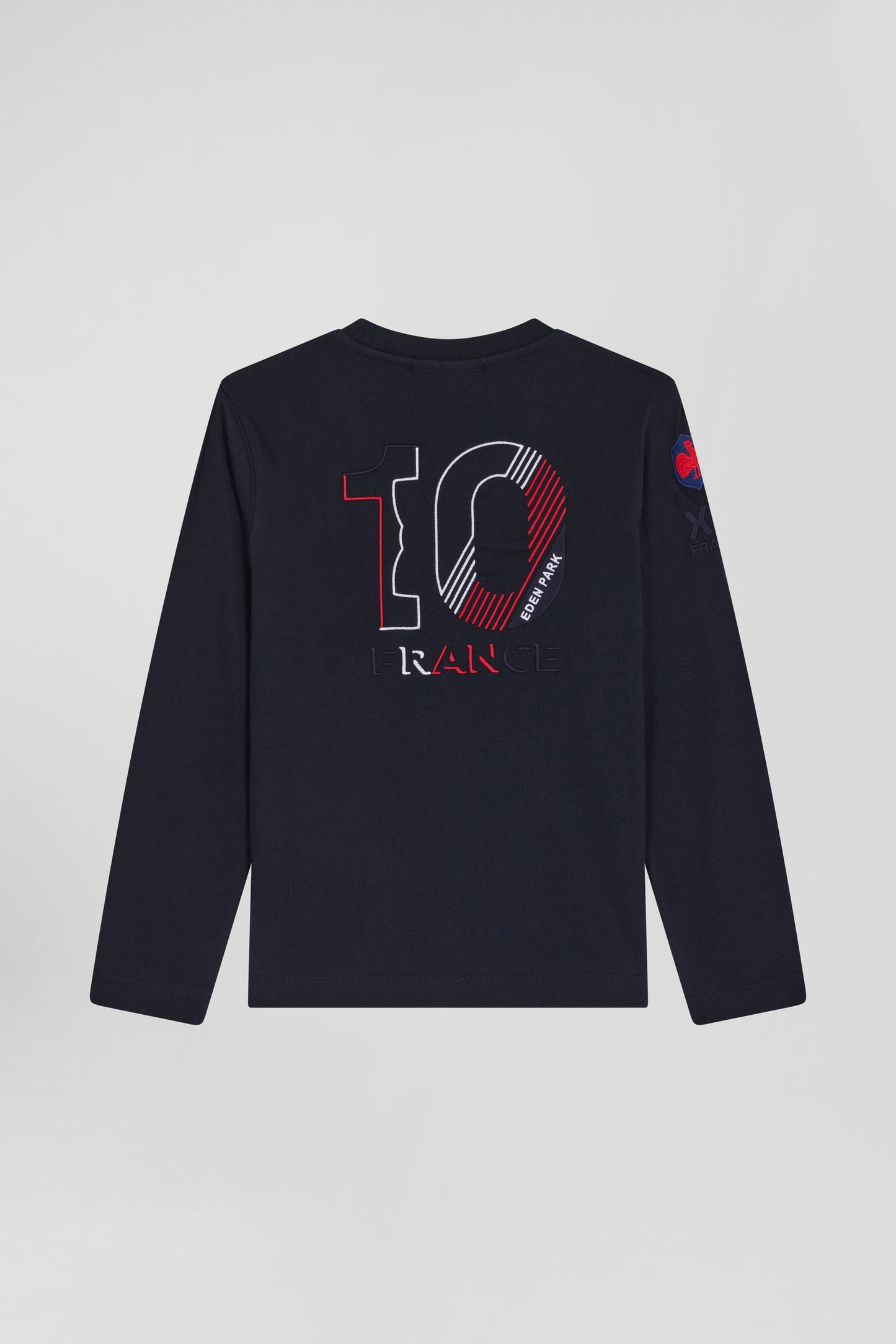 Regular navy blue long-sleeved cotton T-shirt with XV de France embroidery