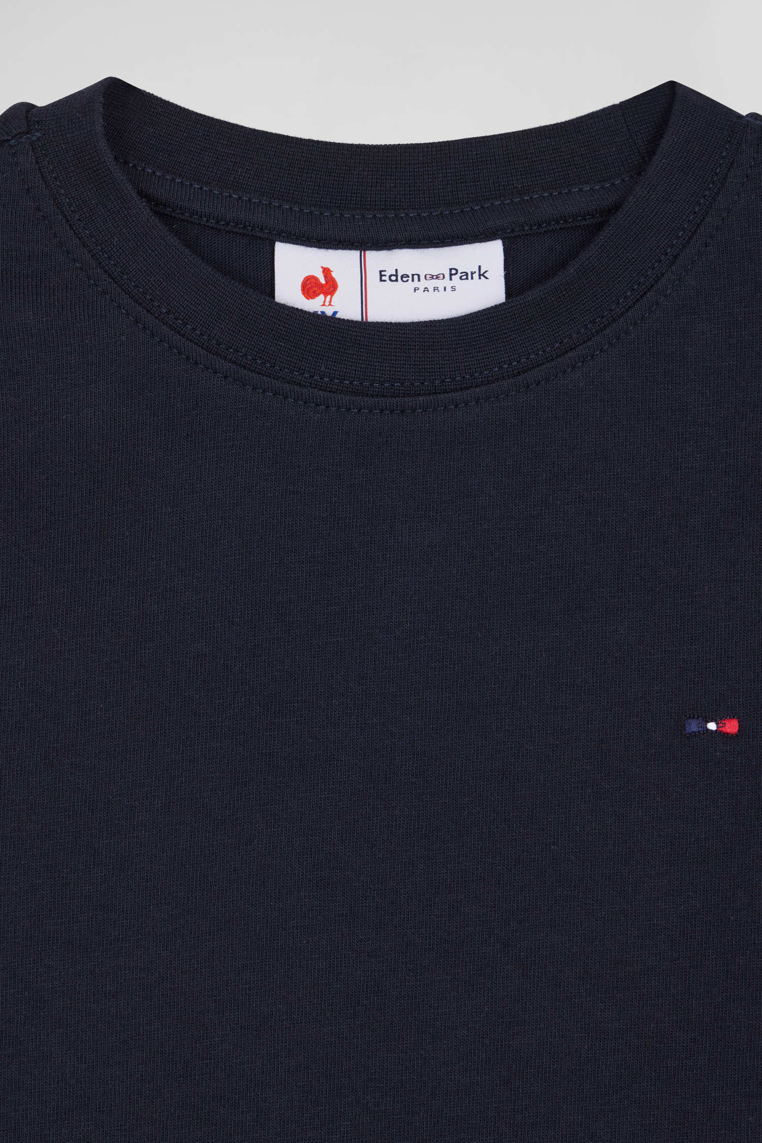 Regular navy blue long-sleeved cotton T-shirt with XV de France embroidery