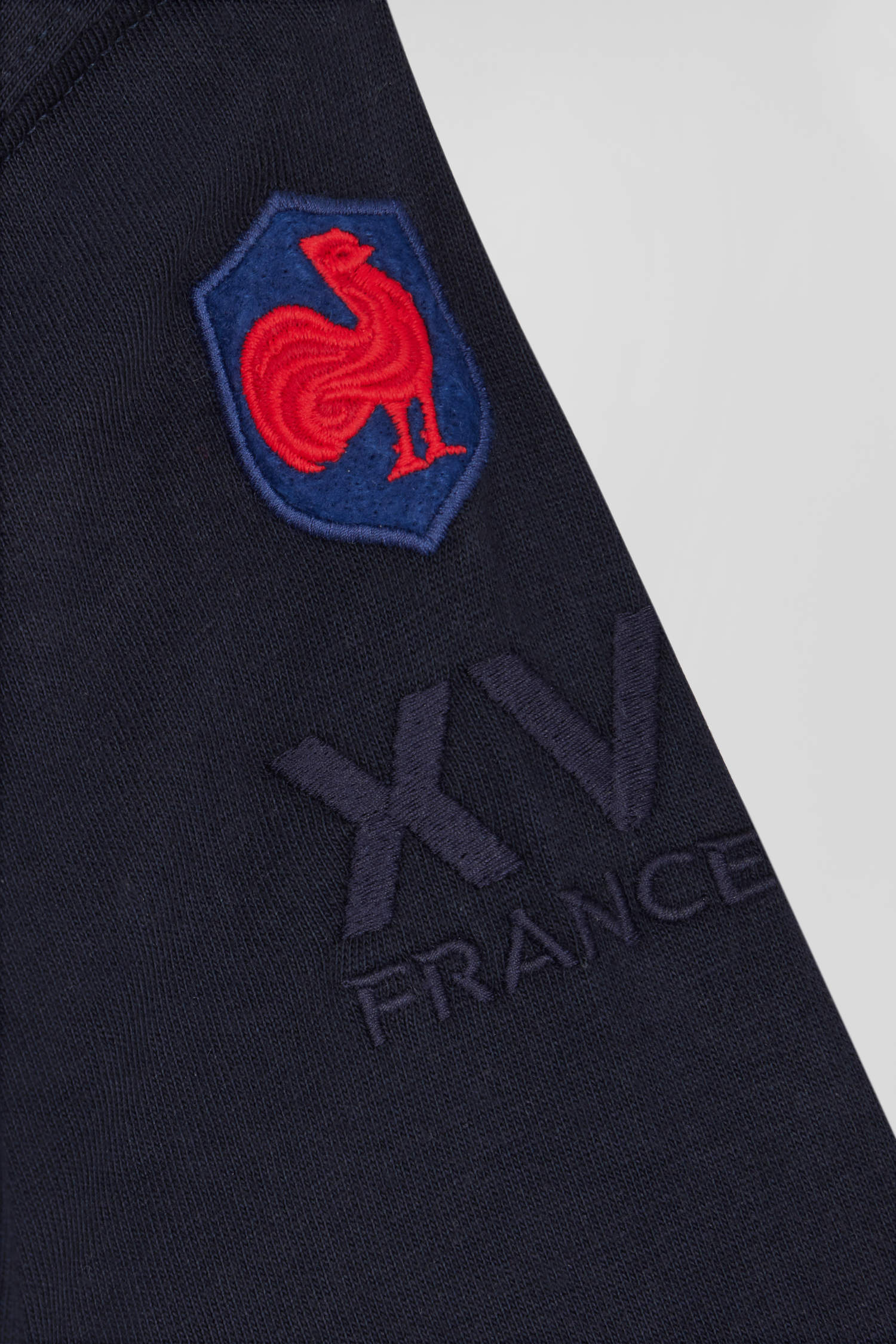 Regular navy blue long-sleeved cotton T-shirt with XV de France embroidery