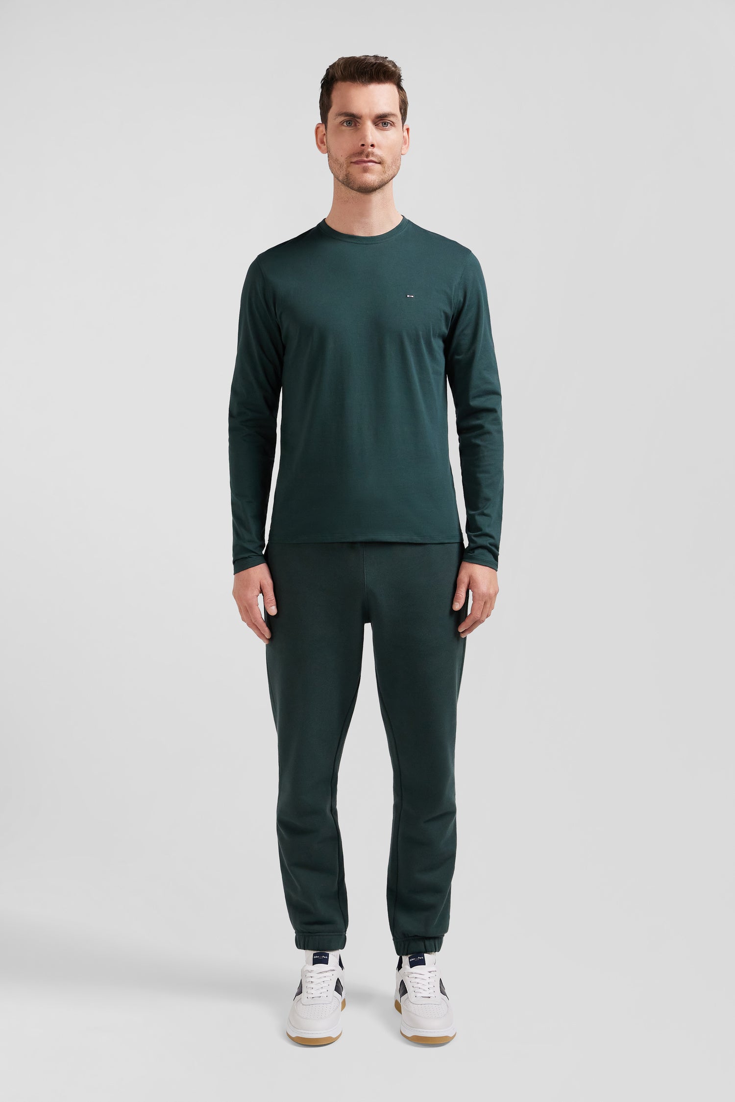 Regular blue-green long-sleeved Pima cotton T-shirt