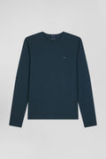 Regular blue-green long-sleeved Pima cotton T-shirt