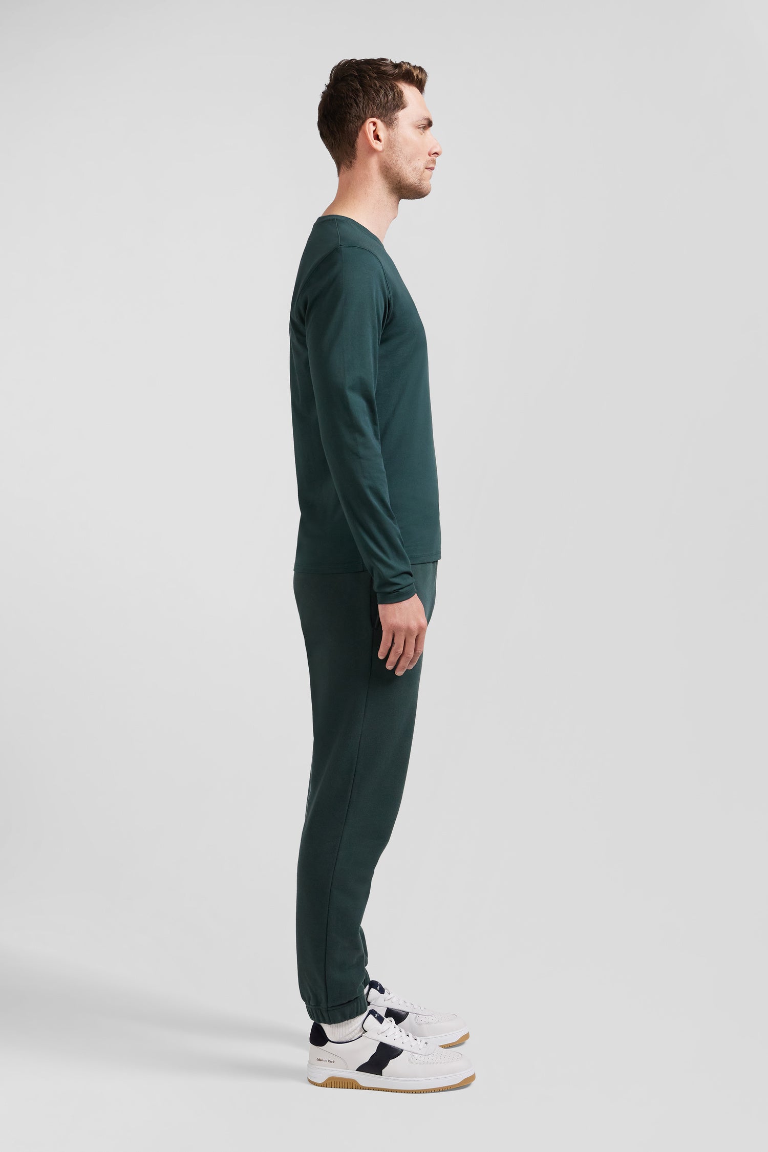 Regular blue-green long-sleeved Pima cotton T-shirt