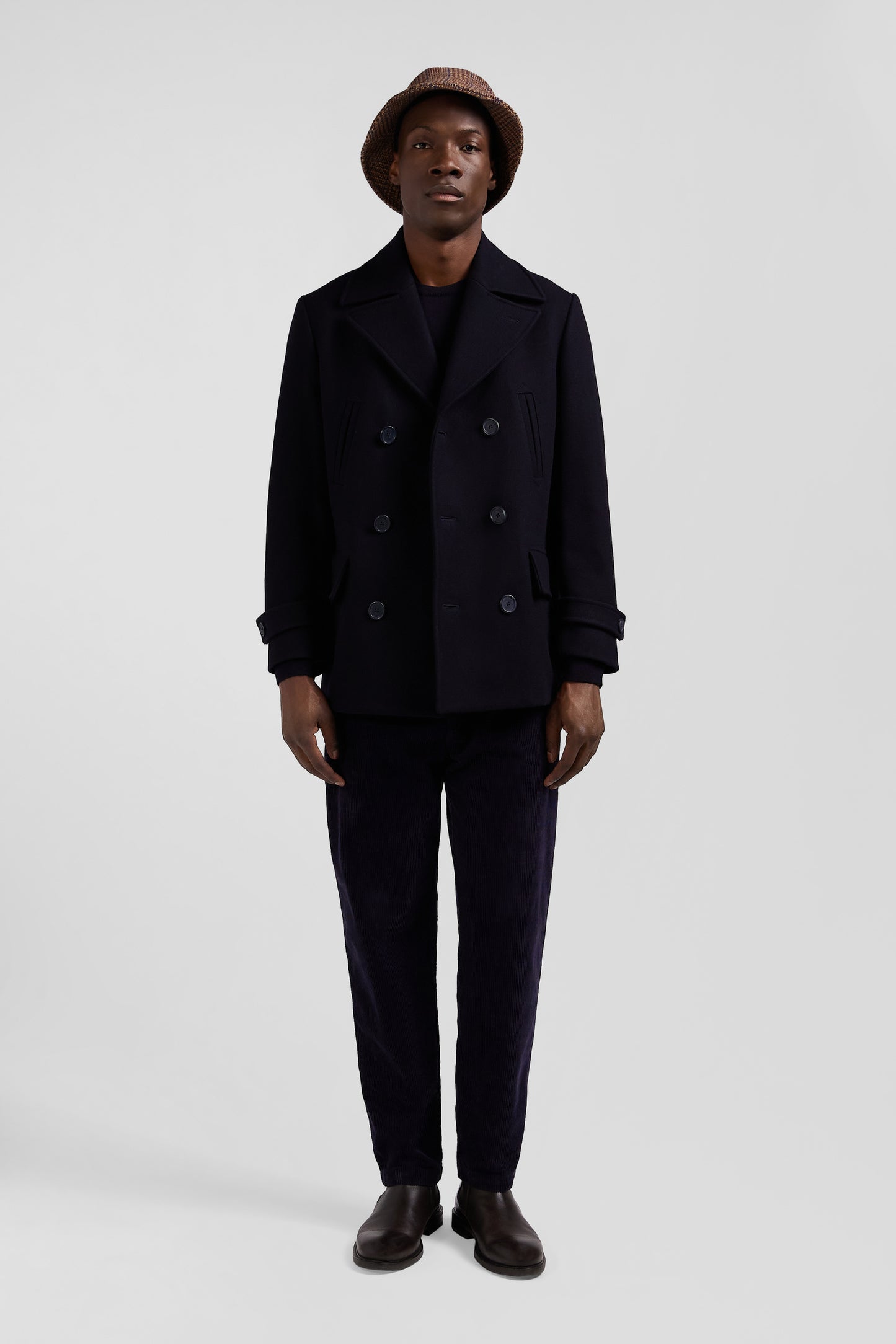 Navy blue wool blend pea coat